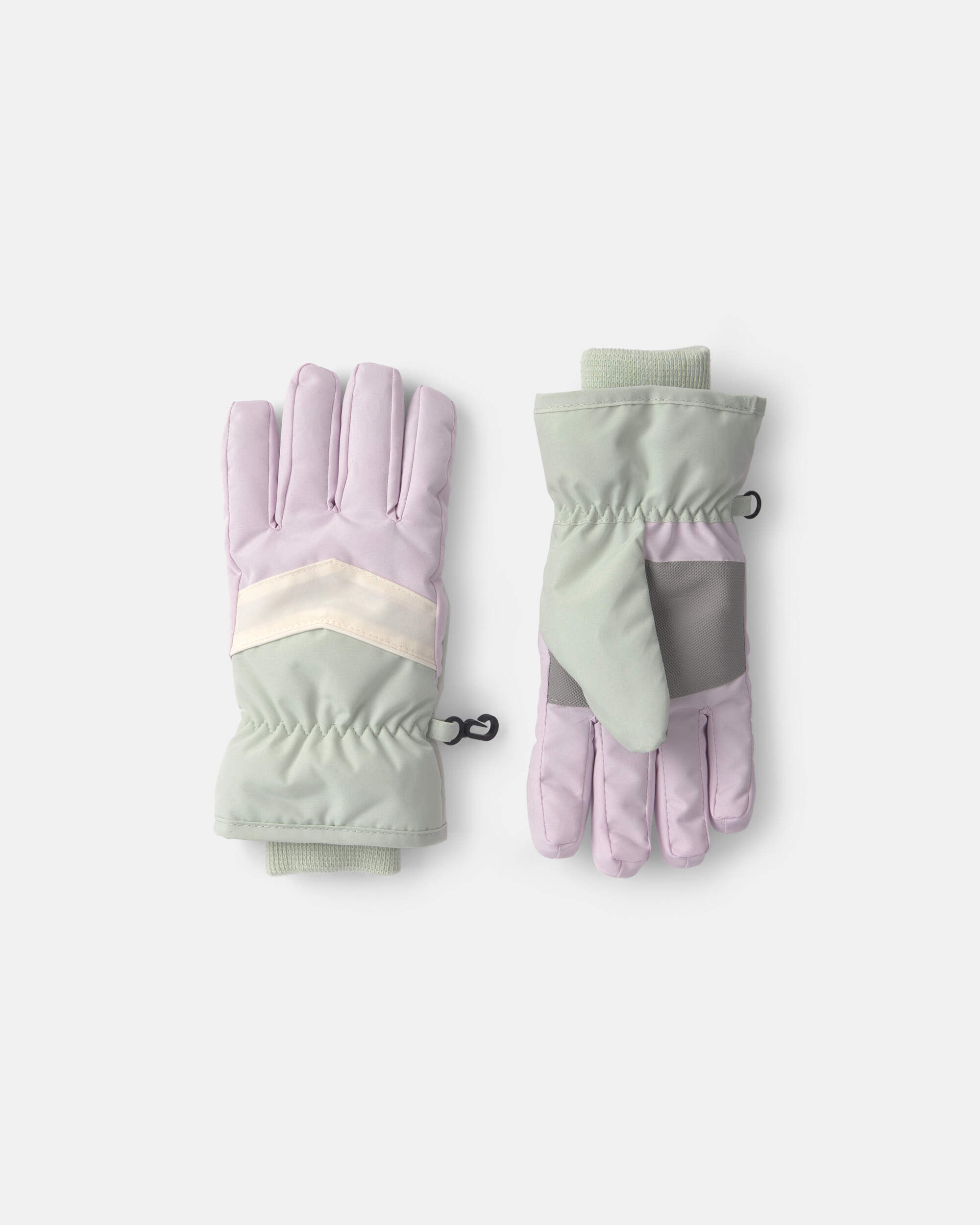 Girls Color Block Ski Gloves - Green/White/Purple - Image 2