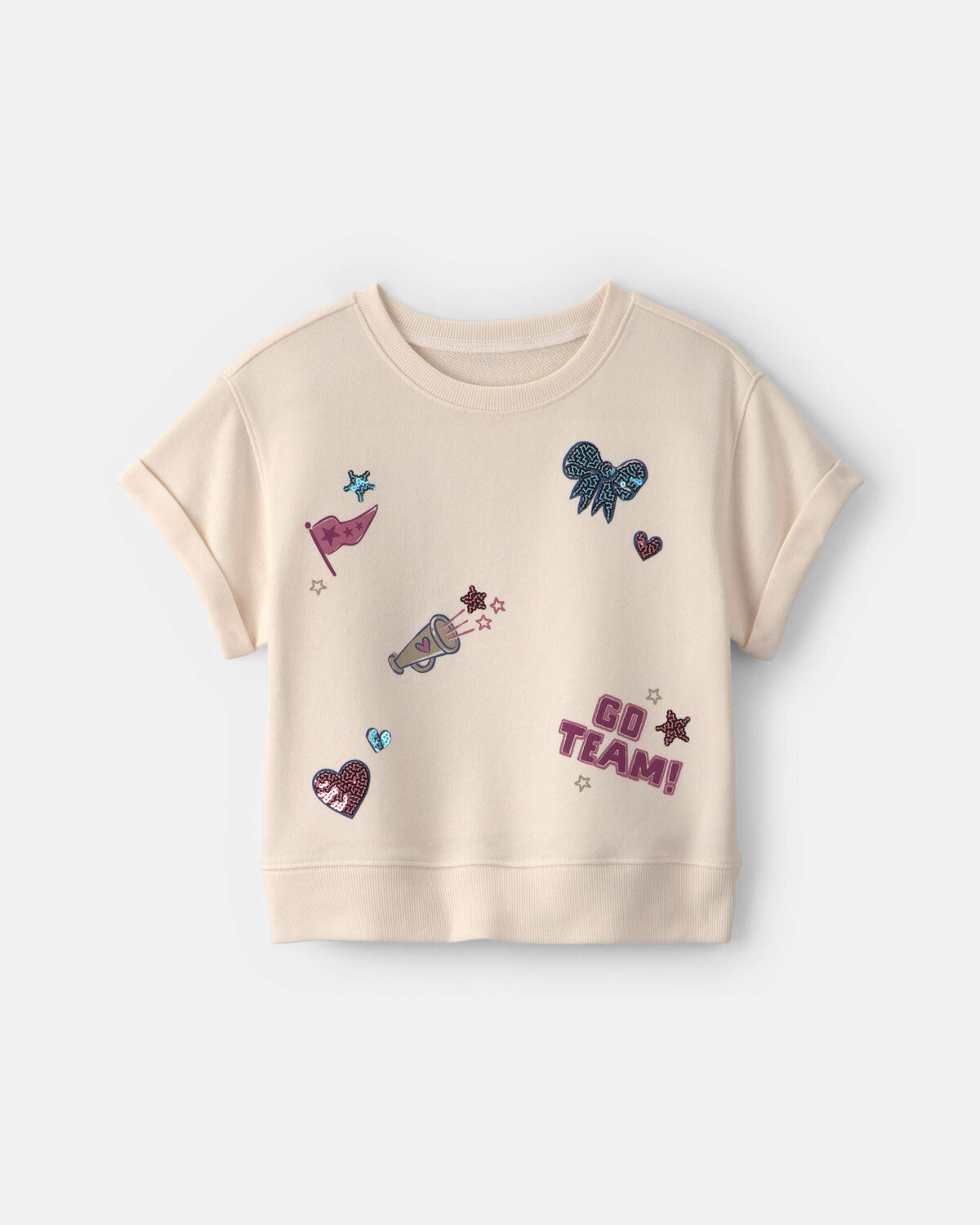 Girls 'Go Team' Varsity French Terry Top - Cream