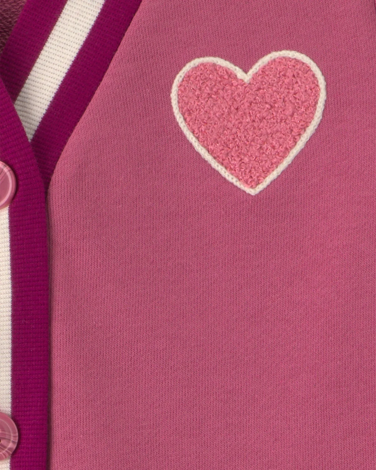 Girls Heart French Terry Cardigan Sweater - Pink - Image 2