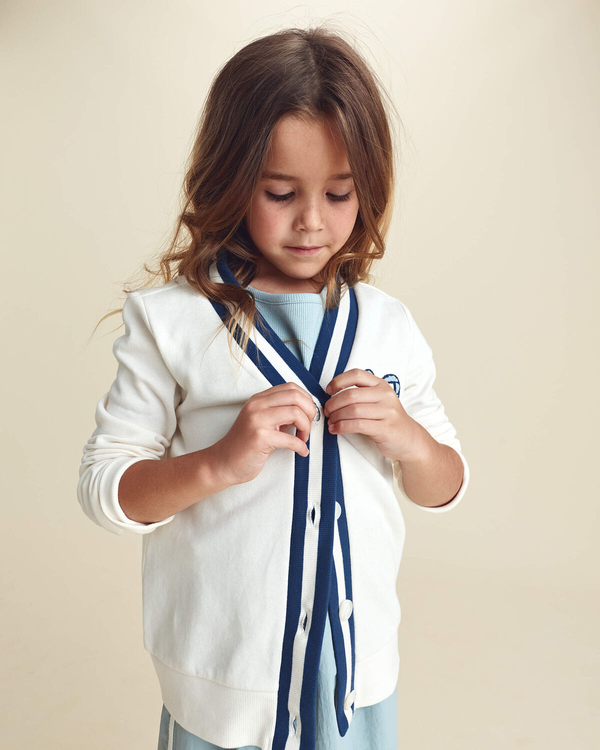 Girls Bow French Terry Cardigan Sweater - Cream - Image 2