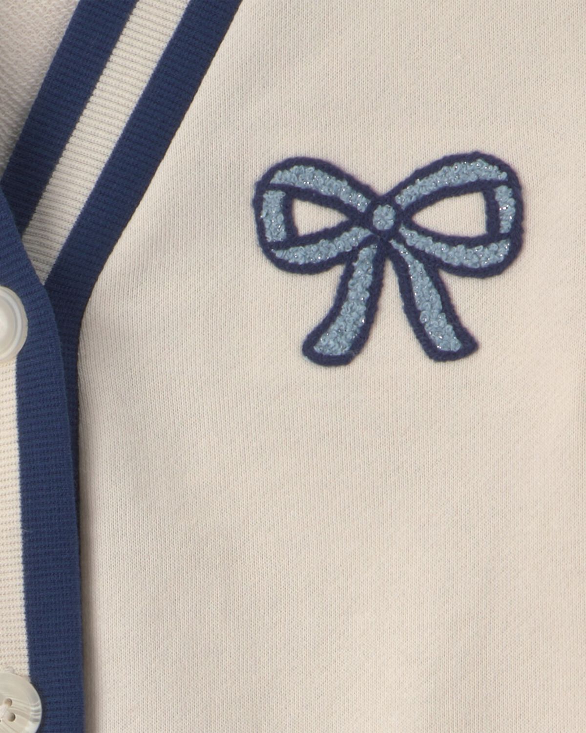Girls Bow French Terry Cardigan Sweater - Cream - Image 5