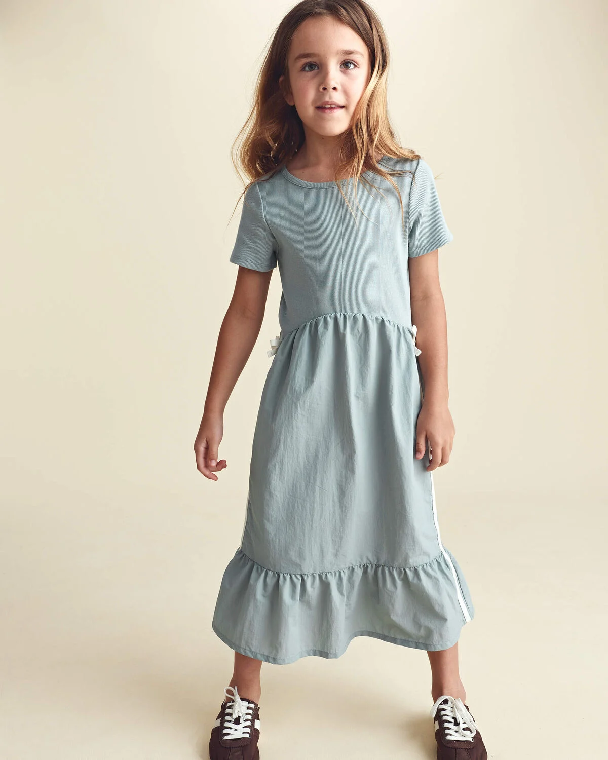 Girls Bow Midi Dress - Blue - Image 2
