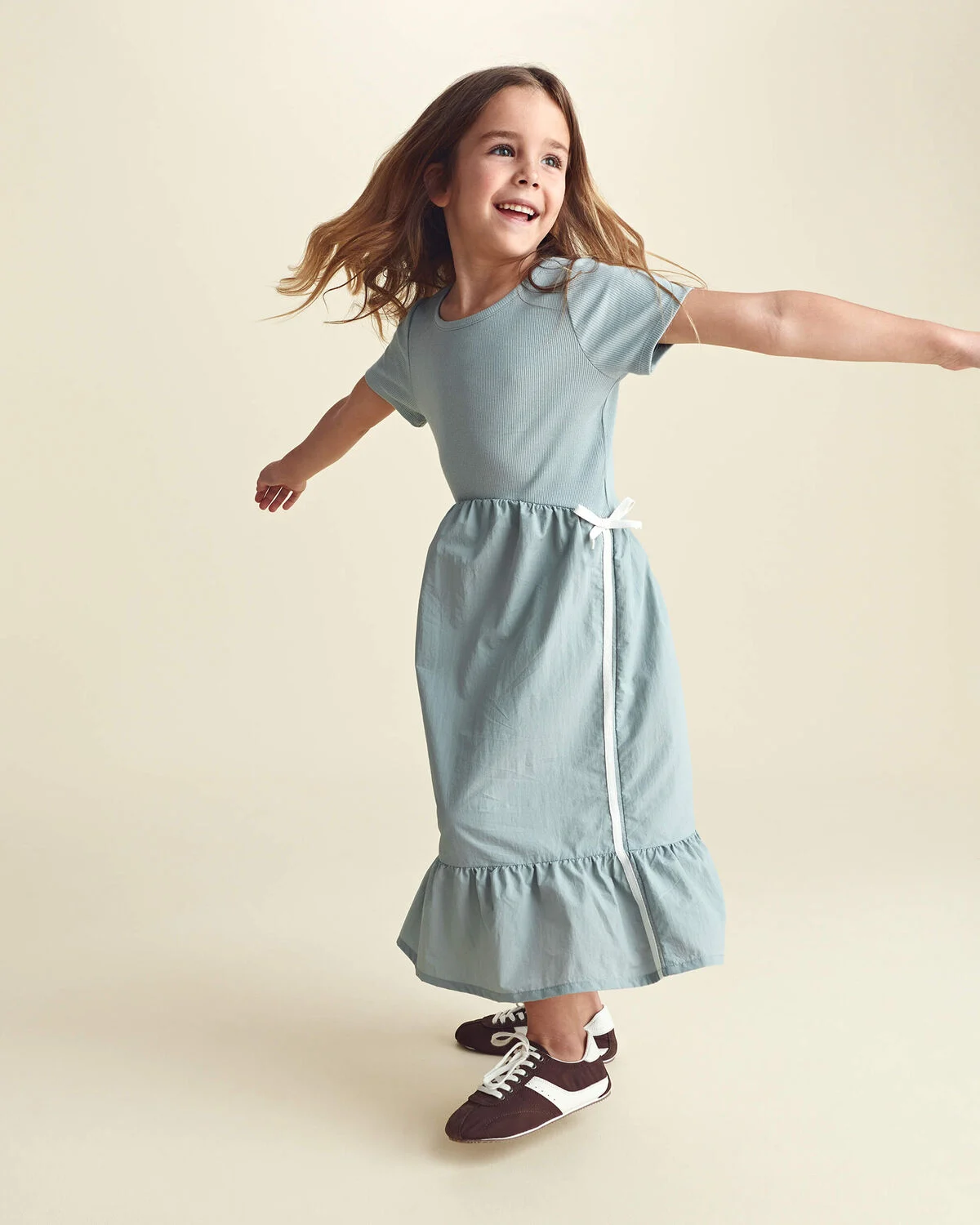 Girls Bow Midi Dress - Blue - Image 3