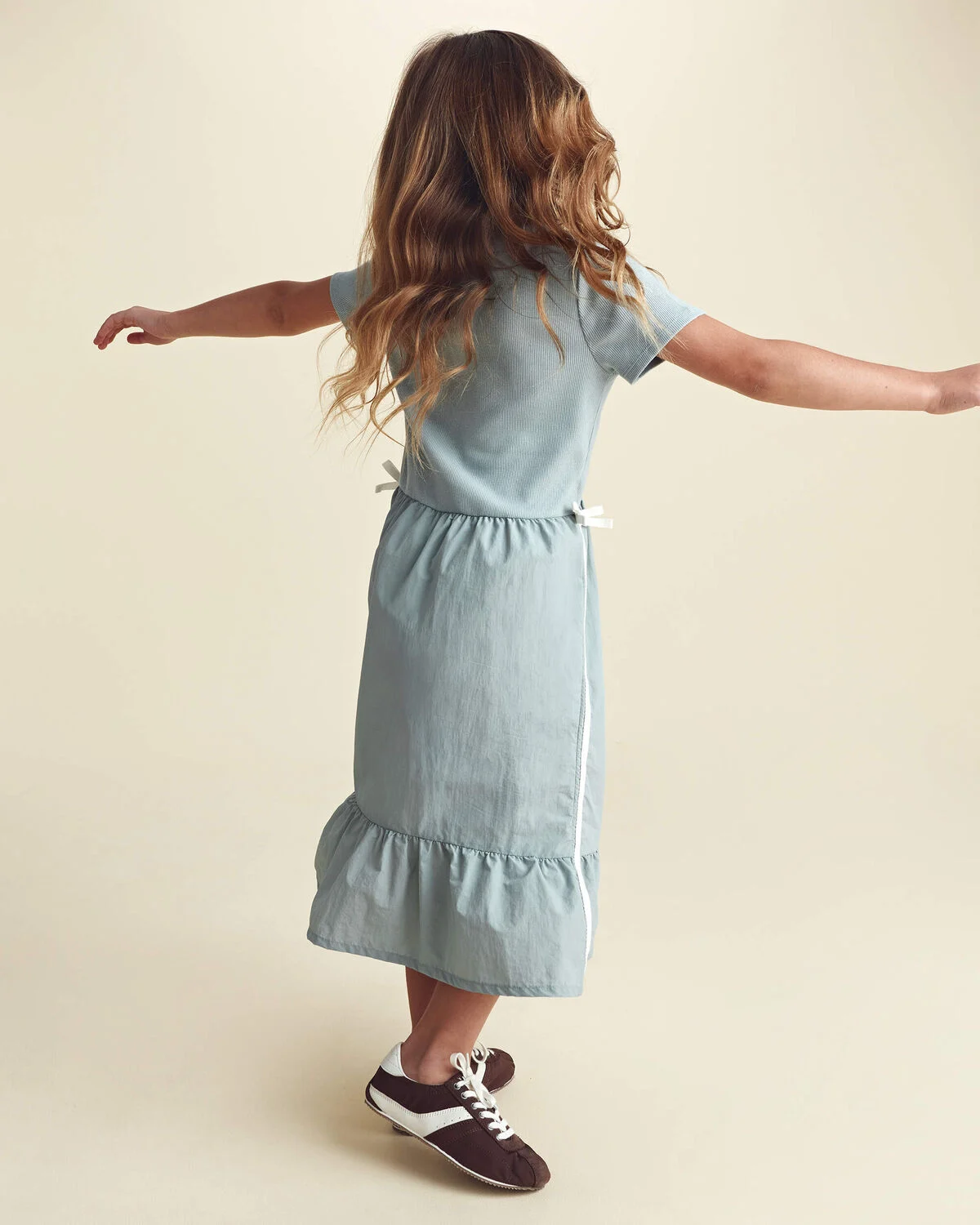 Girls Bow Midi Dress - Blue - Image 4