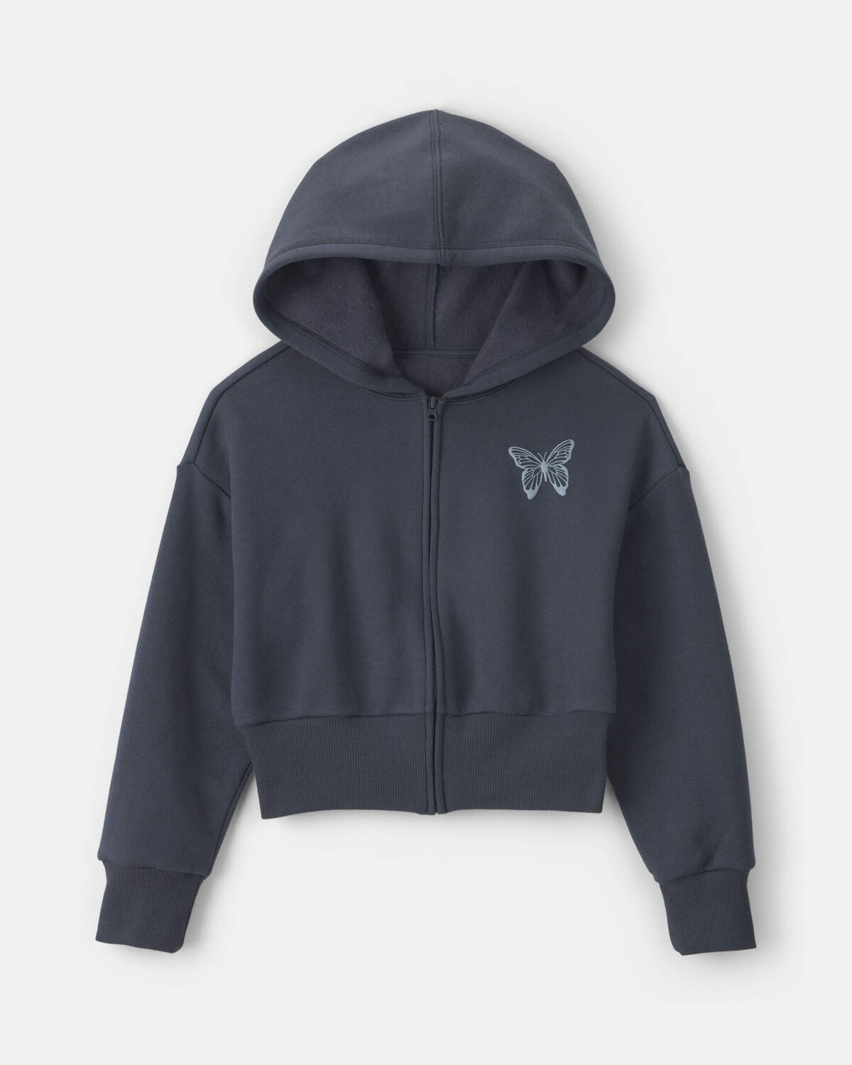 Girls 'Butterfly' Fleece Zip-Up Hoodie - Navy Blue