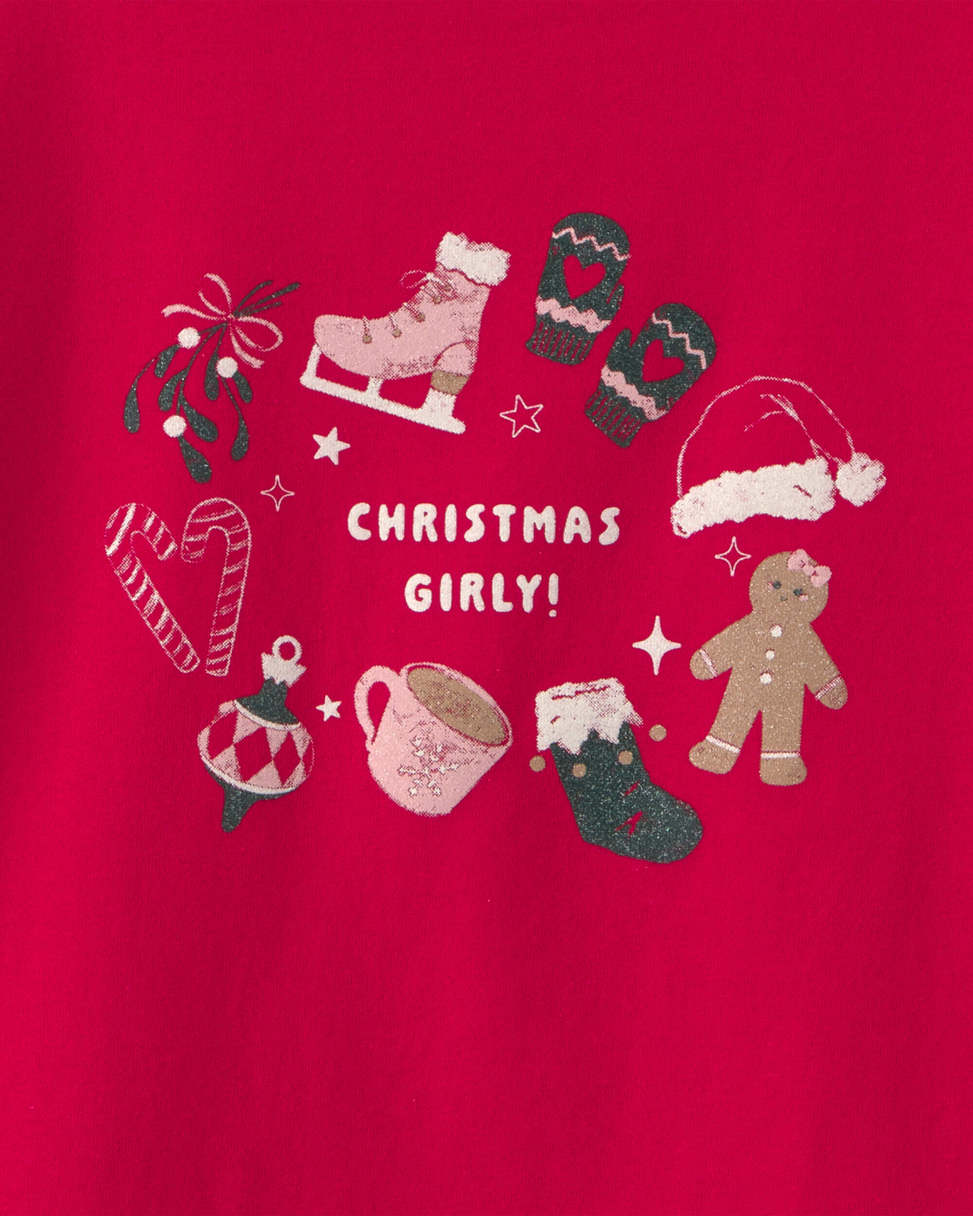 Girls 'Christmas Girly!' Long-Sleeve Graphic Tee - Red - Image 3
