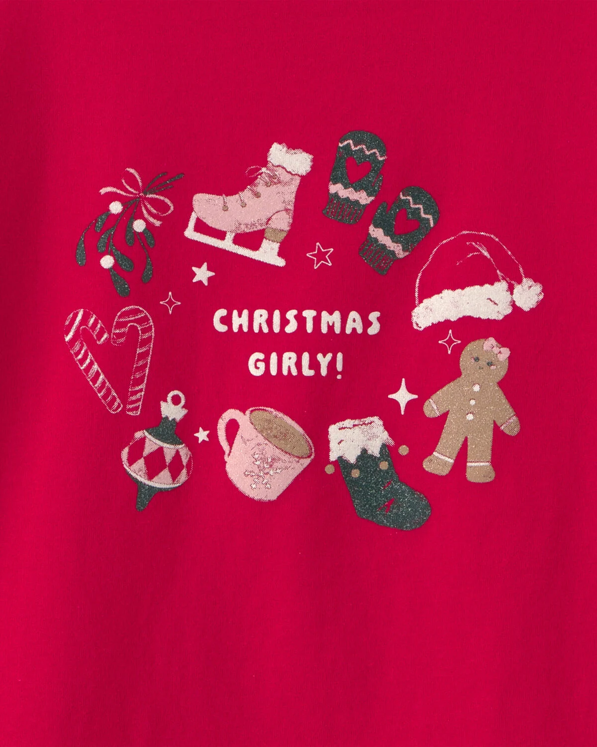 Girls 'Christmas Girly!' Long-Sleeve Graphic Tee - Red - Image 2