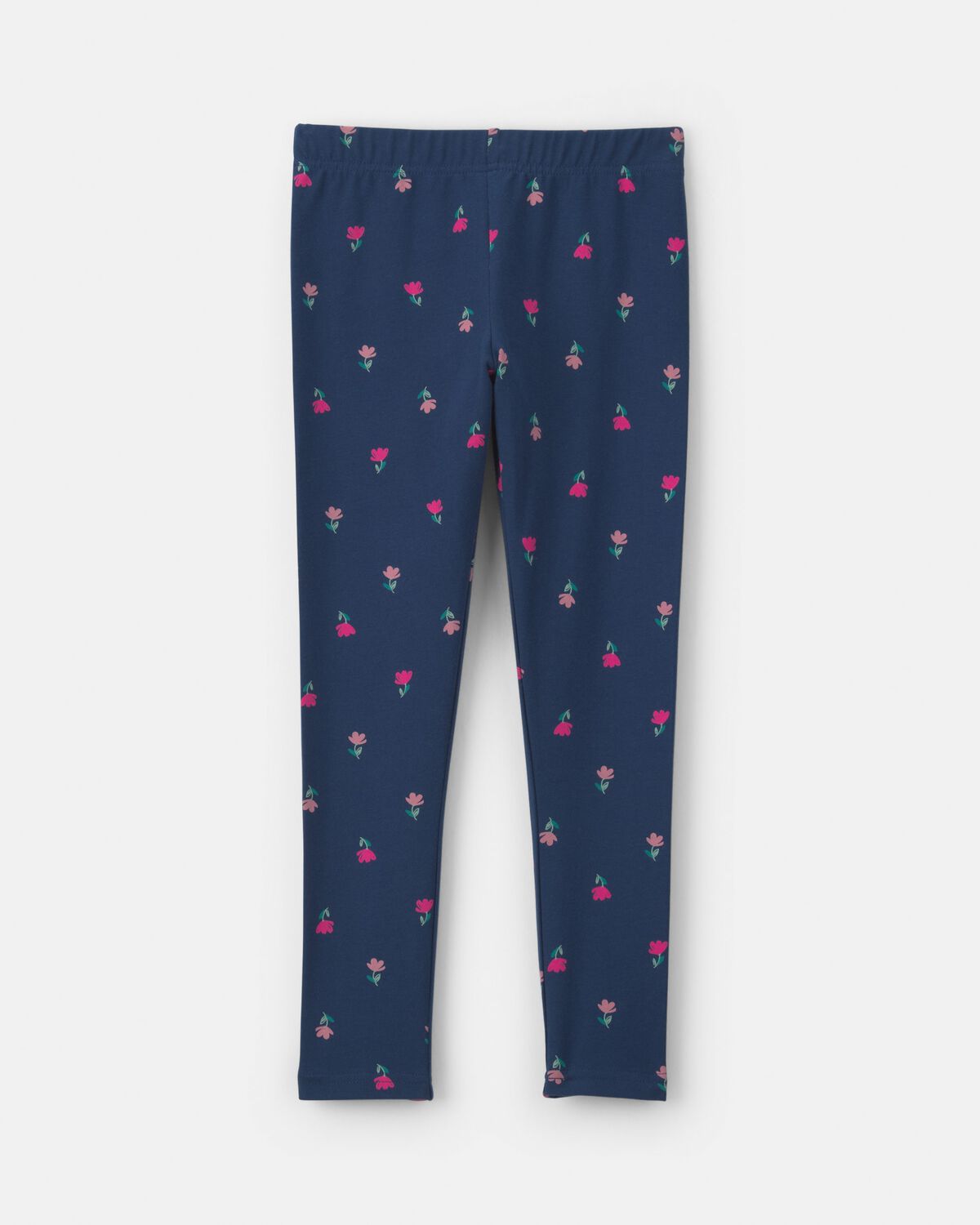 Girls Floral Pull-On Stretch Leggings - Navy Blue - Image 2