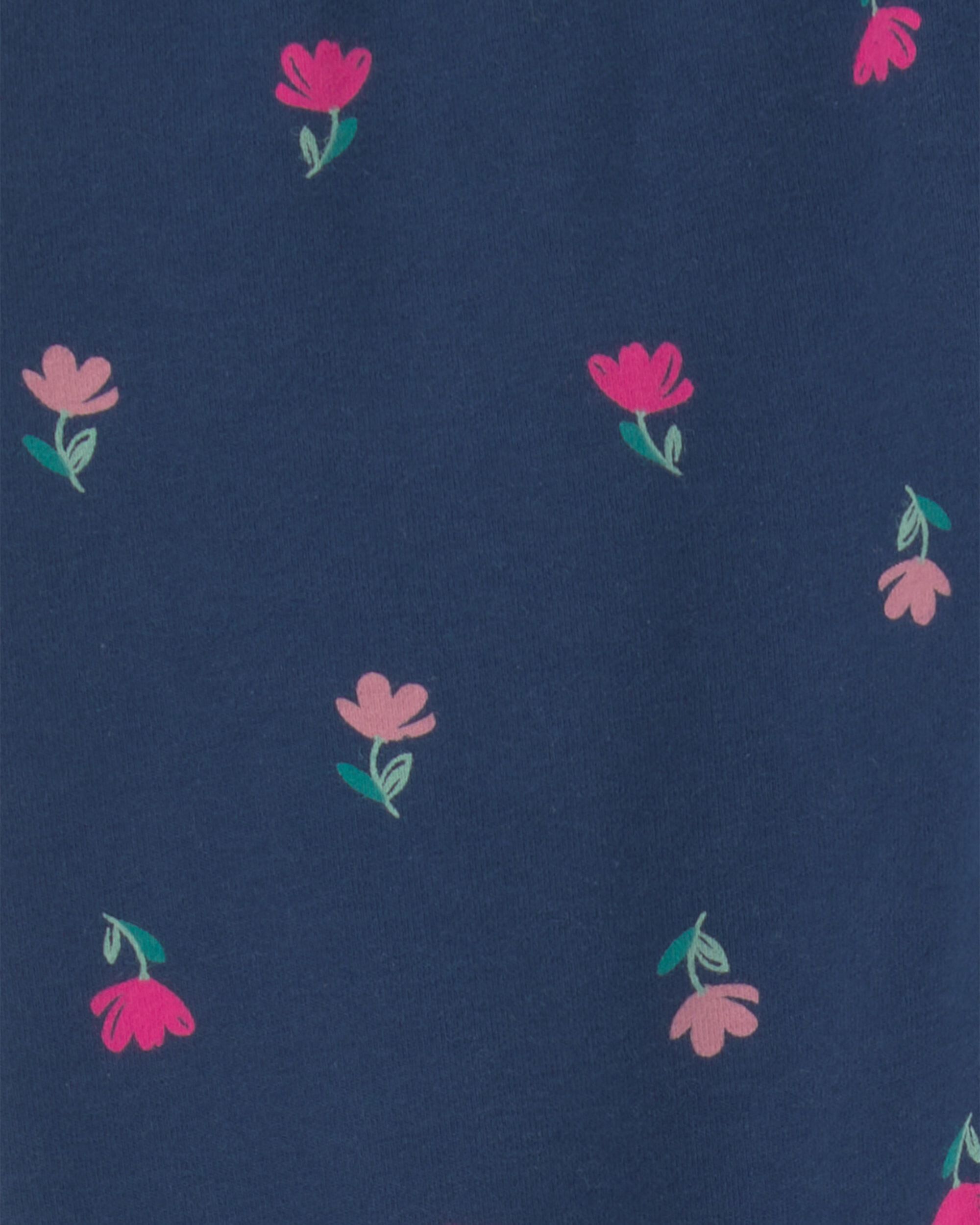 Girls Floral Pull-On Stretch Leggings - Navy Blue - Image 4