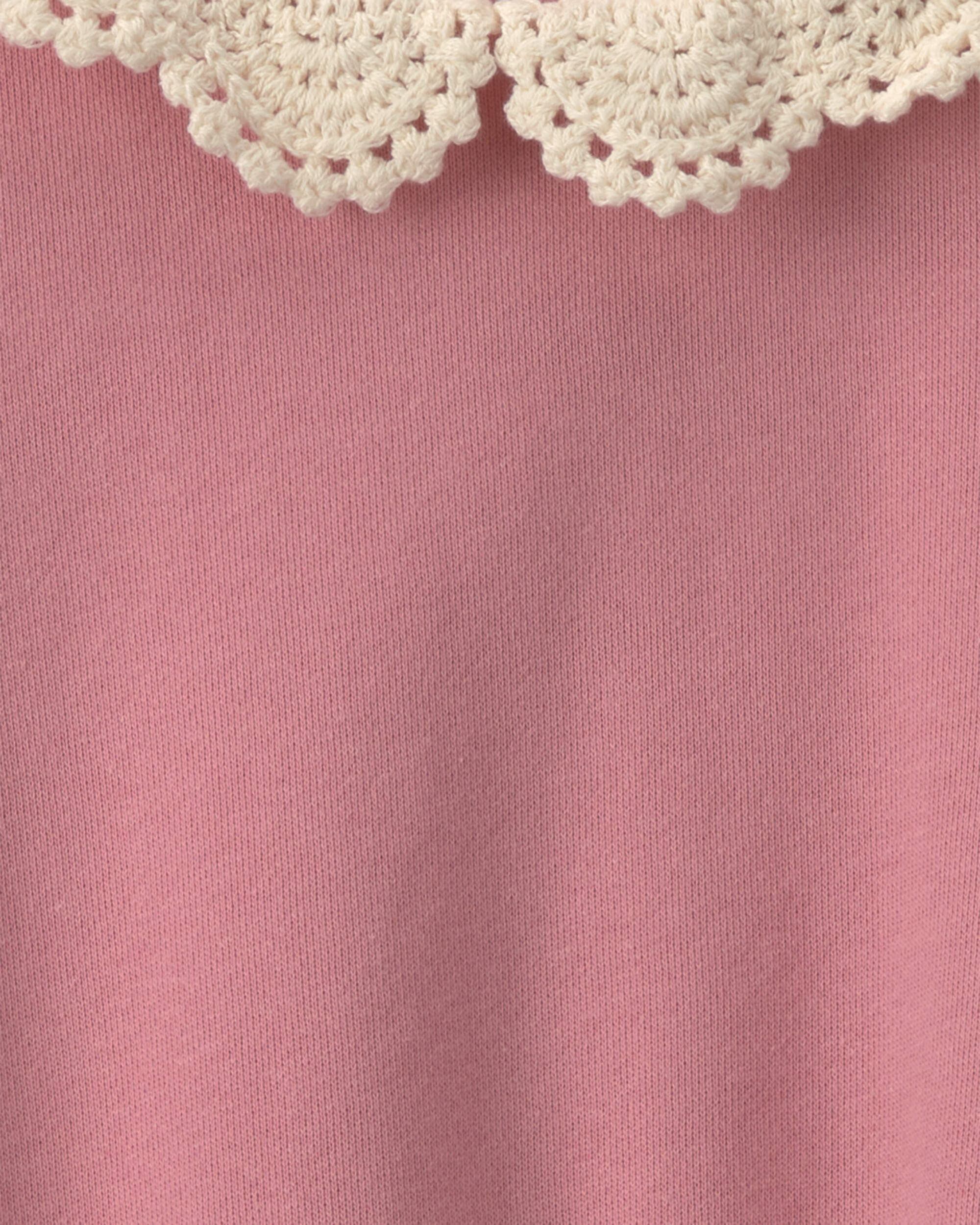 Girls Floral Collar French Terry Pullover Sweatshirt - Pink - Image 4