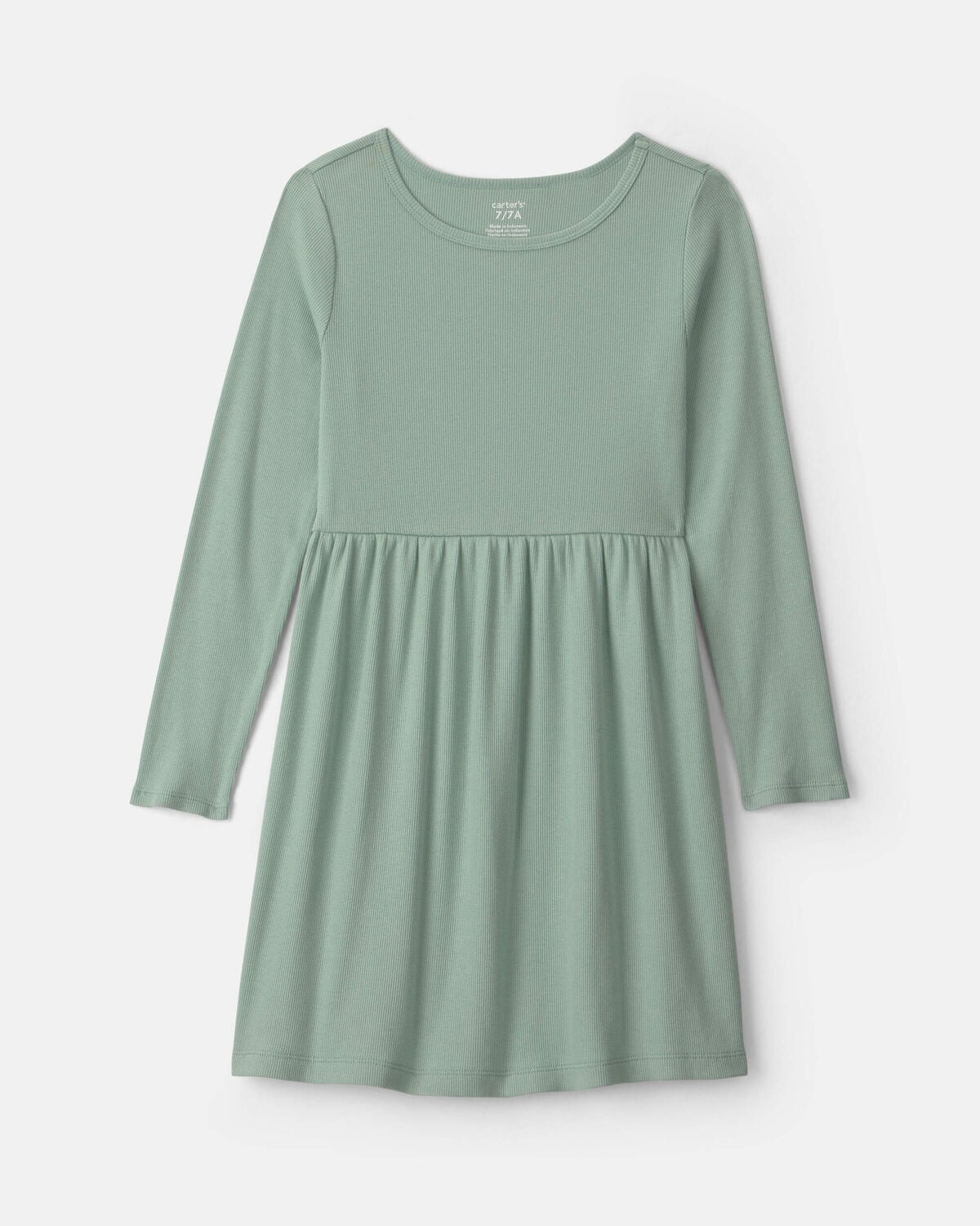 Girls Rib Long-Sleeve Dress - Green
