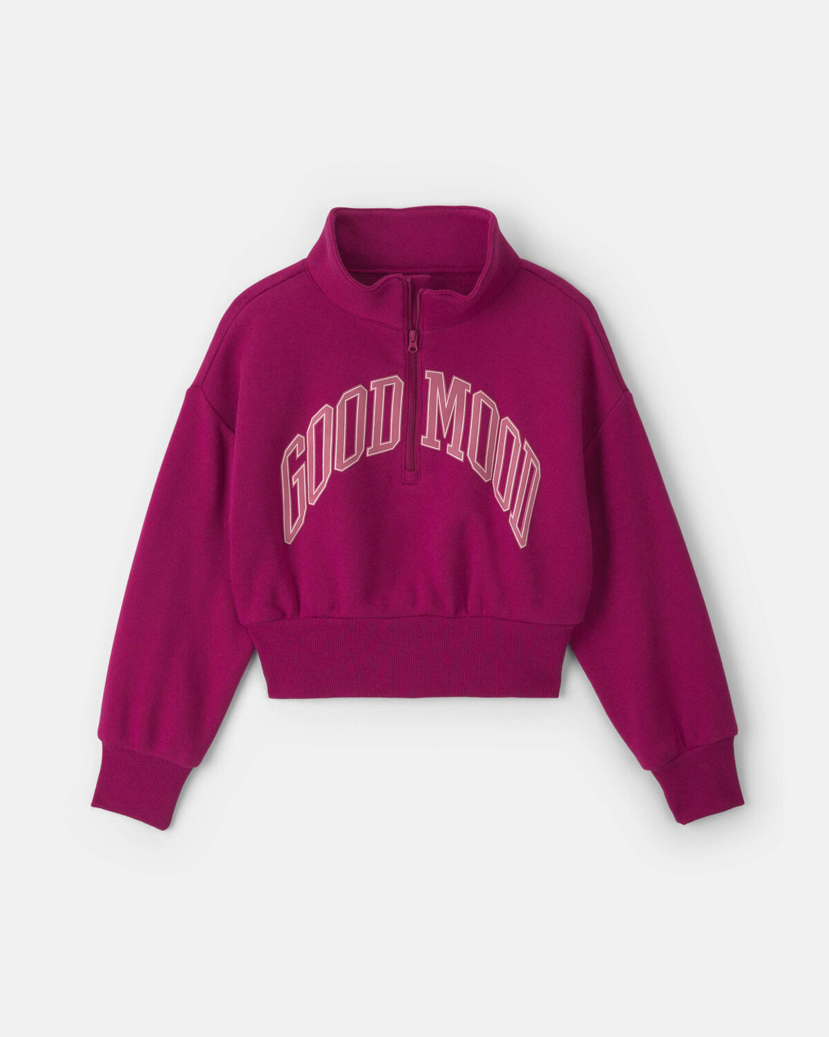 Girls 'Good Mood' Fleece Pullover Sweatshirt - Burgundy
