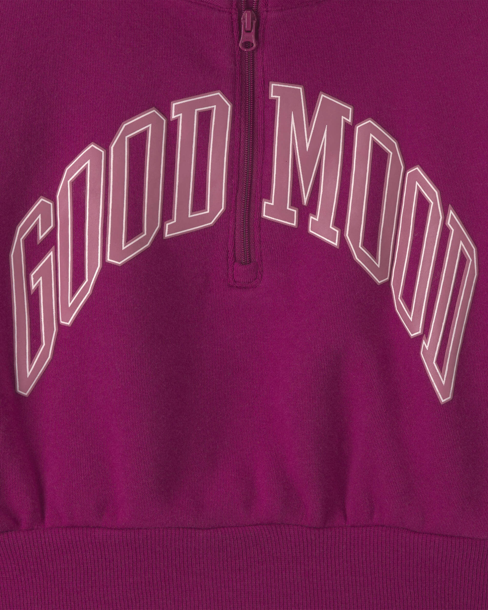Girls 'Good Mood' Fleece Pullover Sweatshirt - Burgundy - Image 3