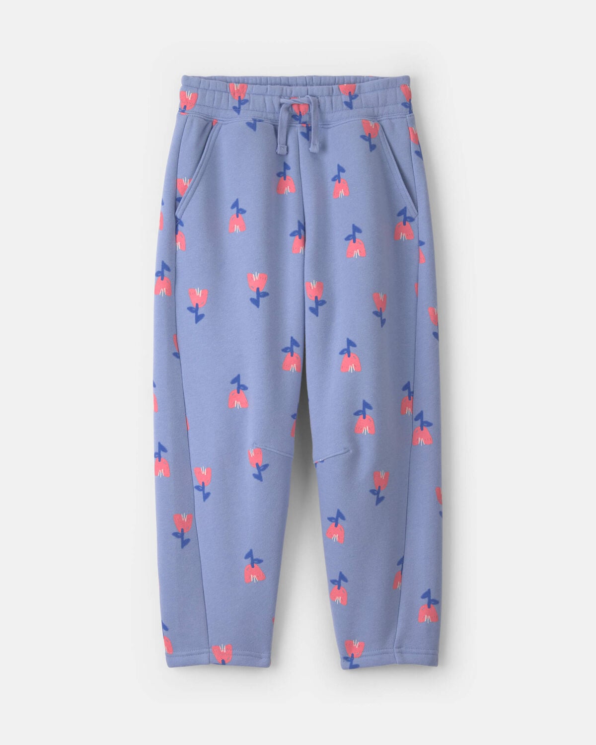 Girls Floral Fleece Barrel Pants - Blue/Pink