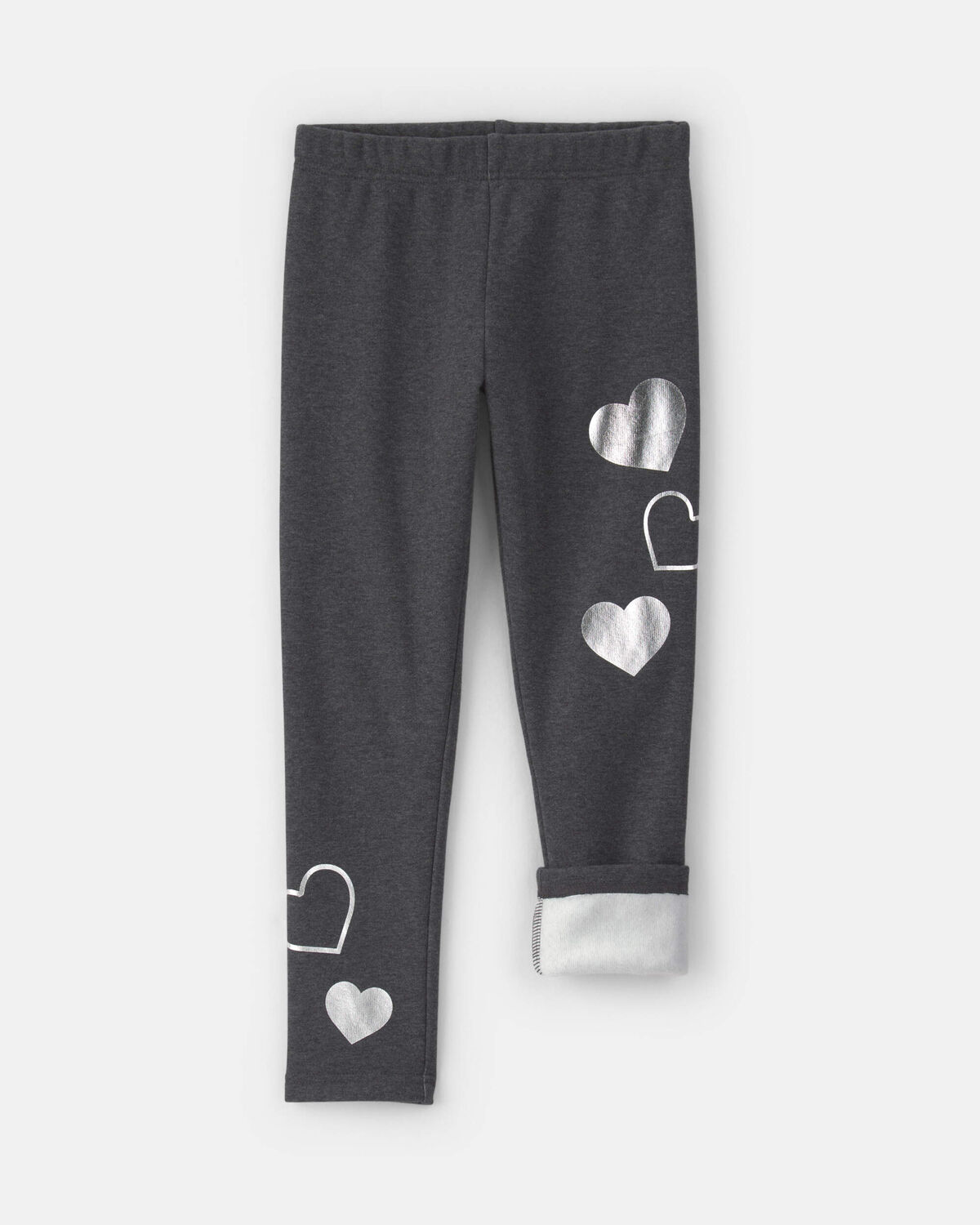 Girls Heart Fleece Pull-On Stretch Leggings - Grey - Image 3