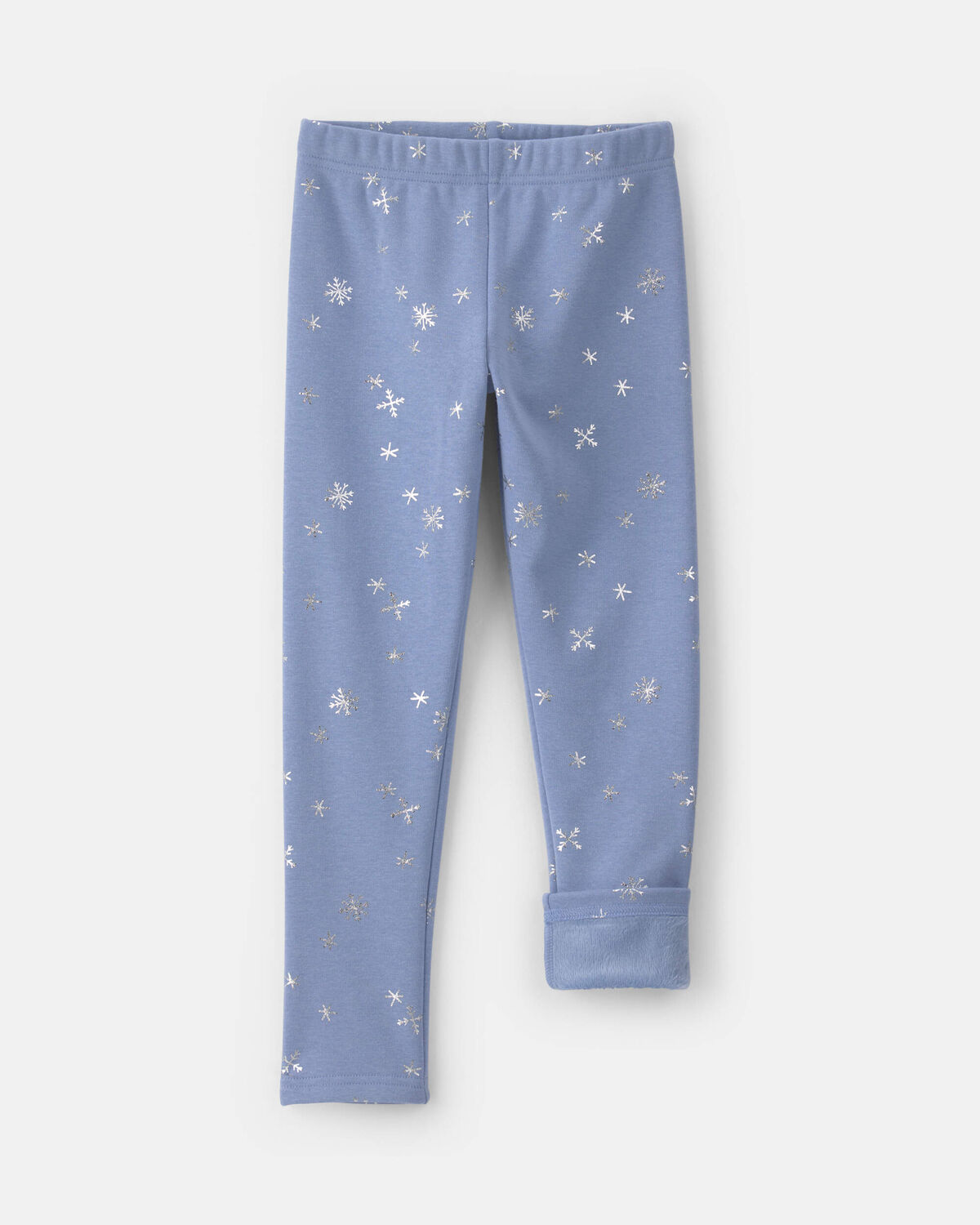 Girls Snowflake Fleece Pull-On Stretch Leggings - Blue/White - Image 3