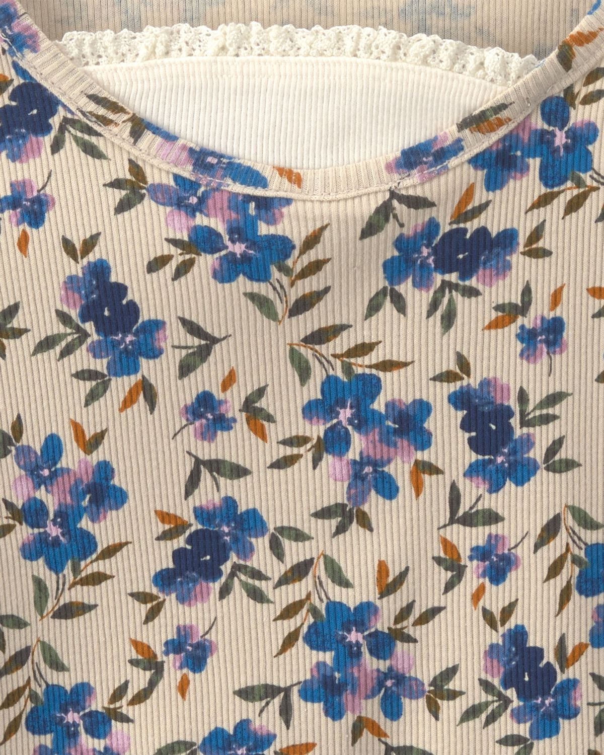 Girls Floral Long-Sleeve Top - Blue/Cream - Image 2