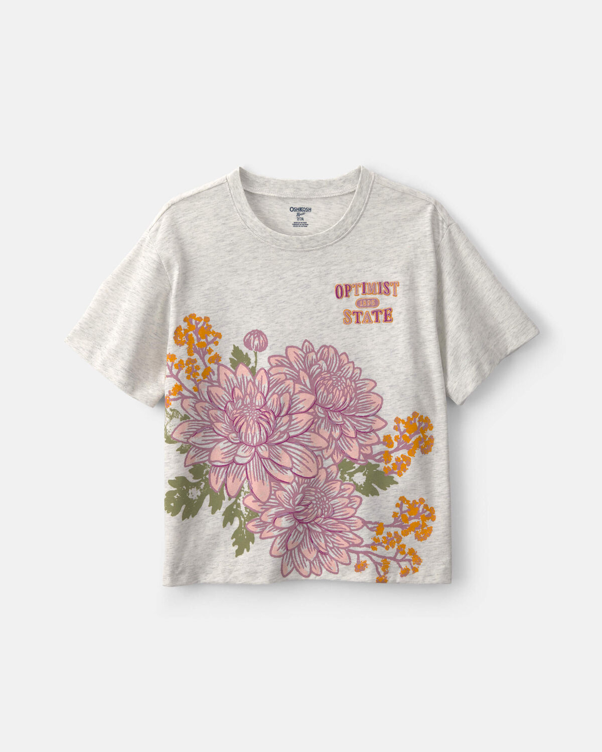 Girls 'Optimist State' Floral Graphic Tee - Grey