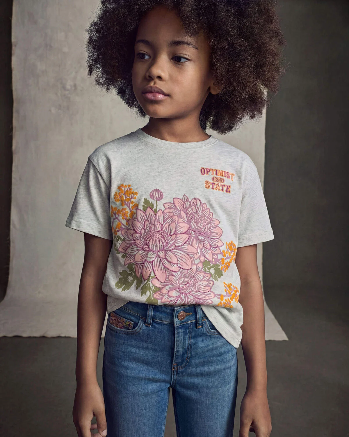 Girls 'Optimist State' Floral Graphic Tee - Grey - Image 3