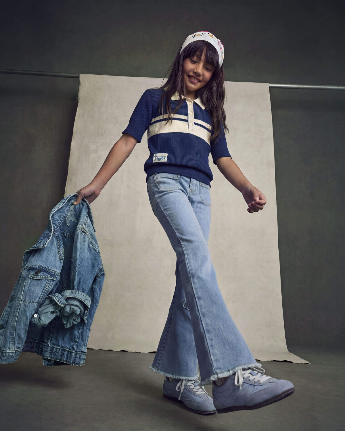 Girls Striped Polo Shirt - Navy Blue - Image 3