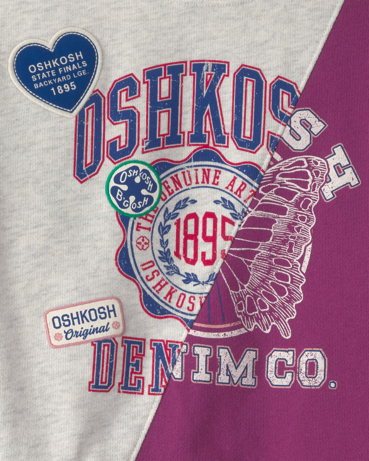 Girls 'Oshkosh Denim Co' French Terry Pullover Sweatshirt - Grey/Purple - Image 6