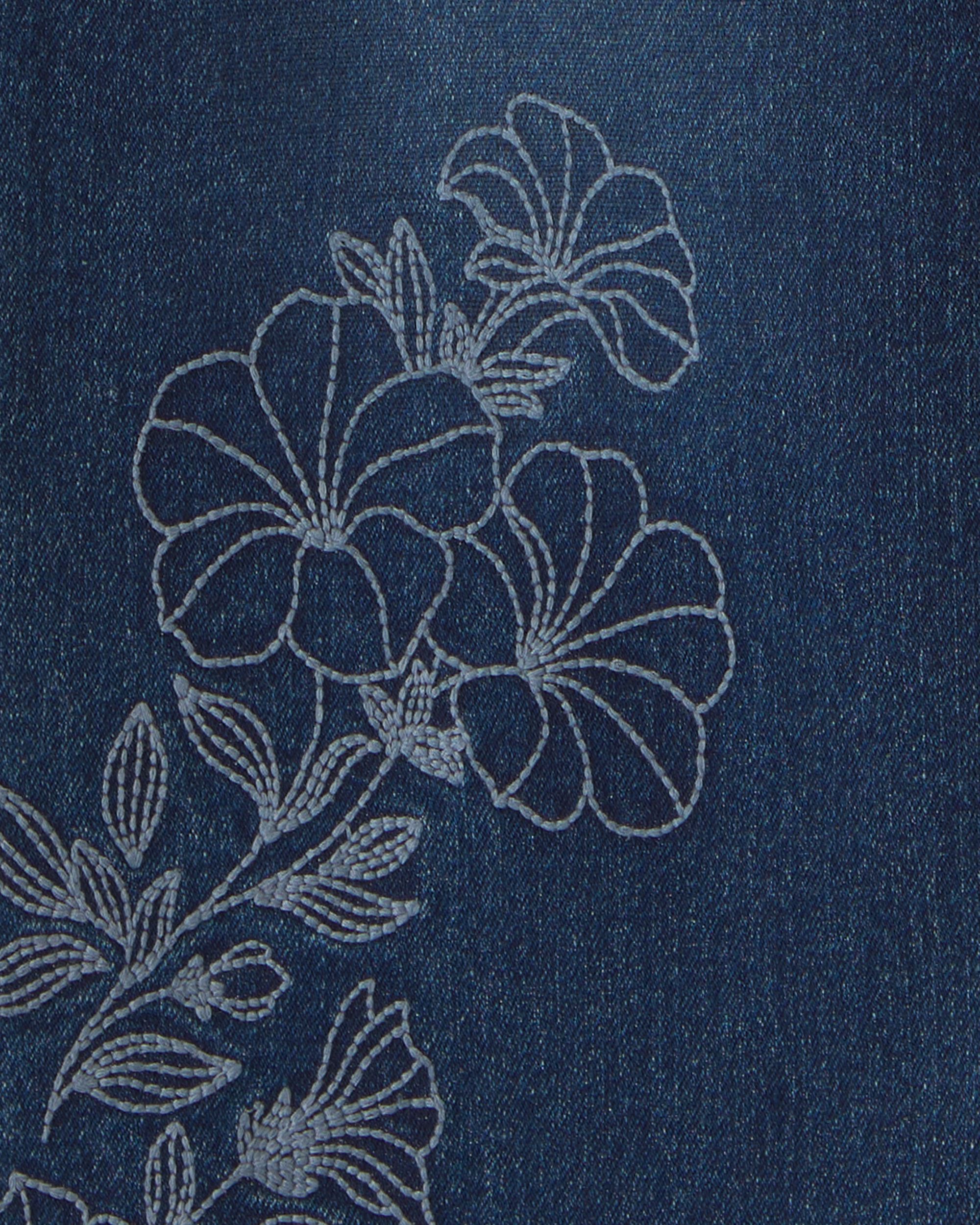 Girls Floral Denim Wide-Leg Jeans - Dark Wash - Image 5