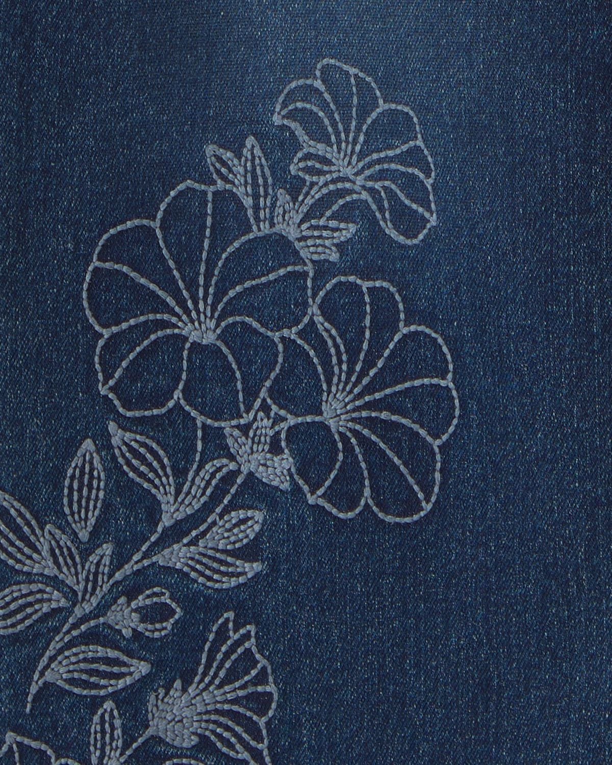 Girls Floral Denim Wide-Leg Jeans - Dark Wash - Image 3