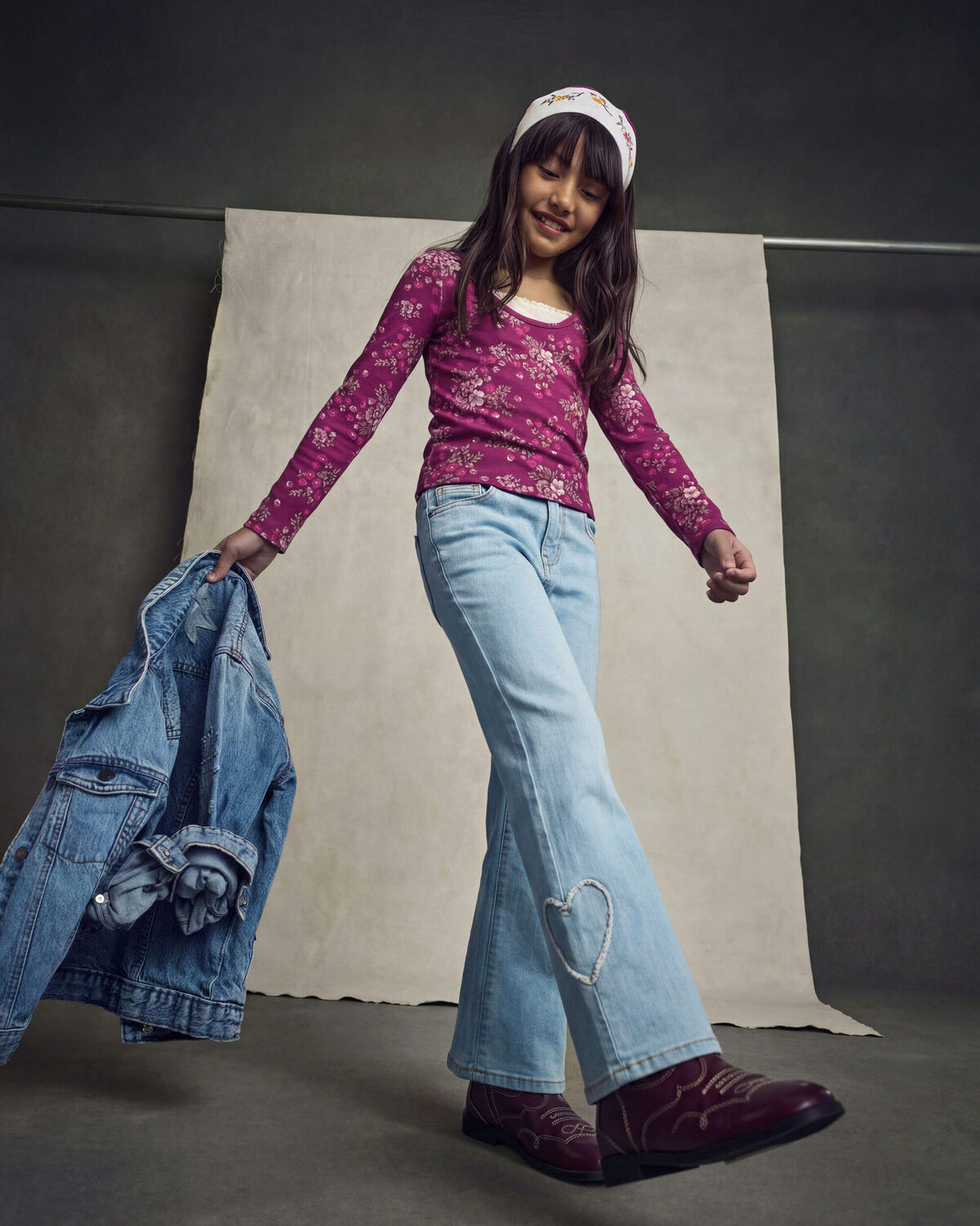 Girls Heart Denim Wide-Leg Jeans - Light Wash - Image 5