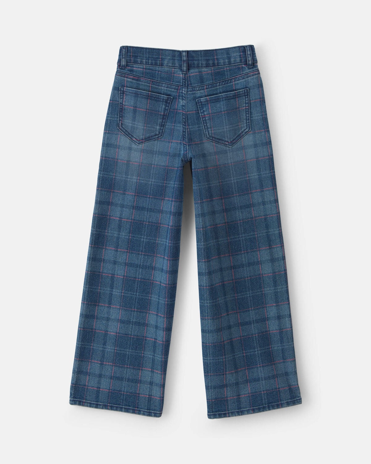 Girls Plaid Denim Wide-Leg Jeans - Medium Wash - Image 2
