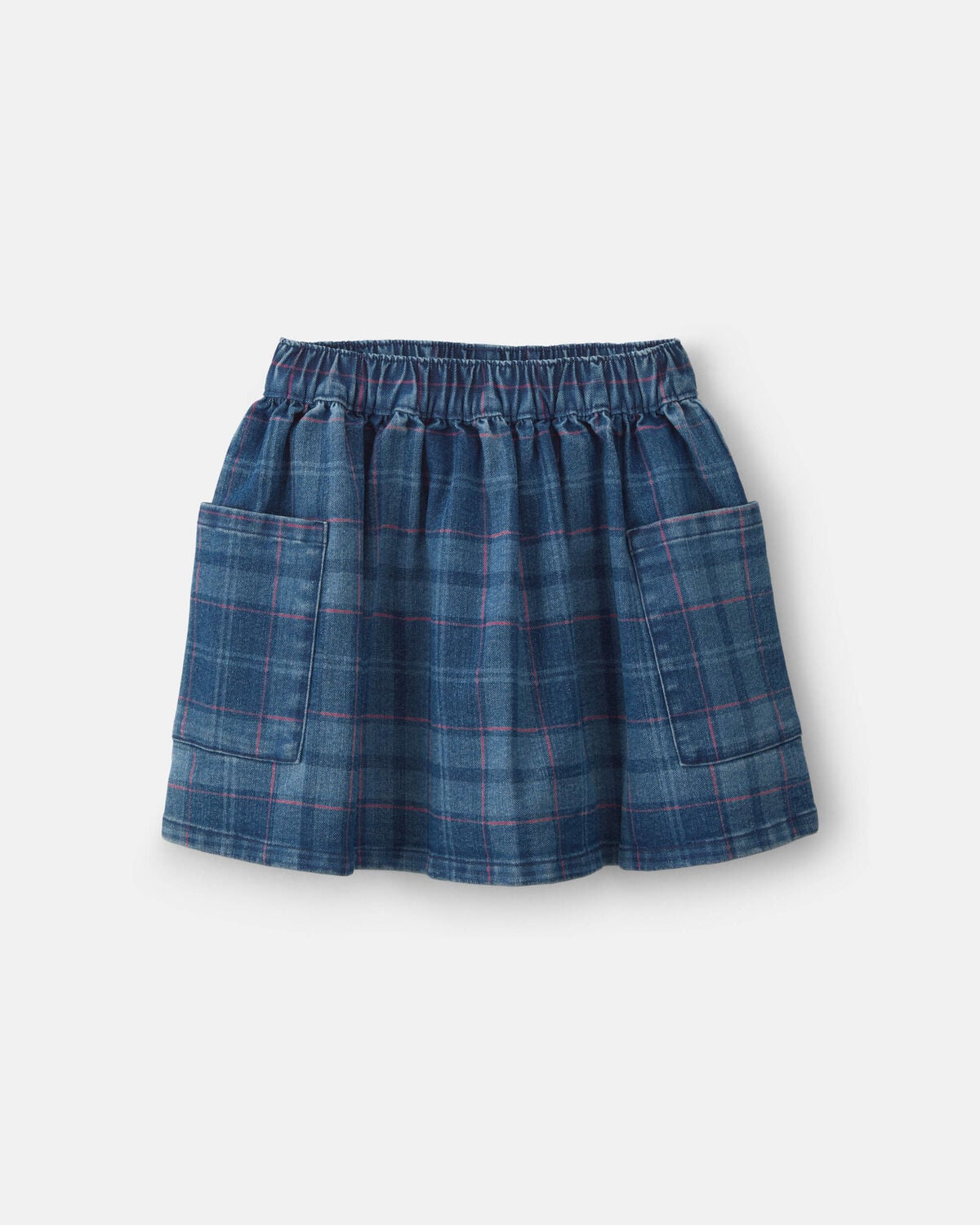 Girls Plaid Denim Skirt - Dark Wash