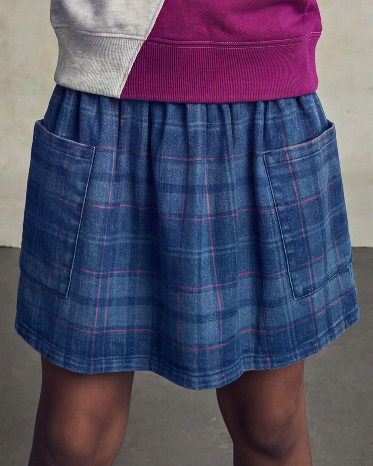 Girls Plaid Denim Skirt - Dark Wash - Image 3