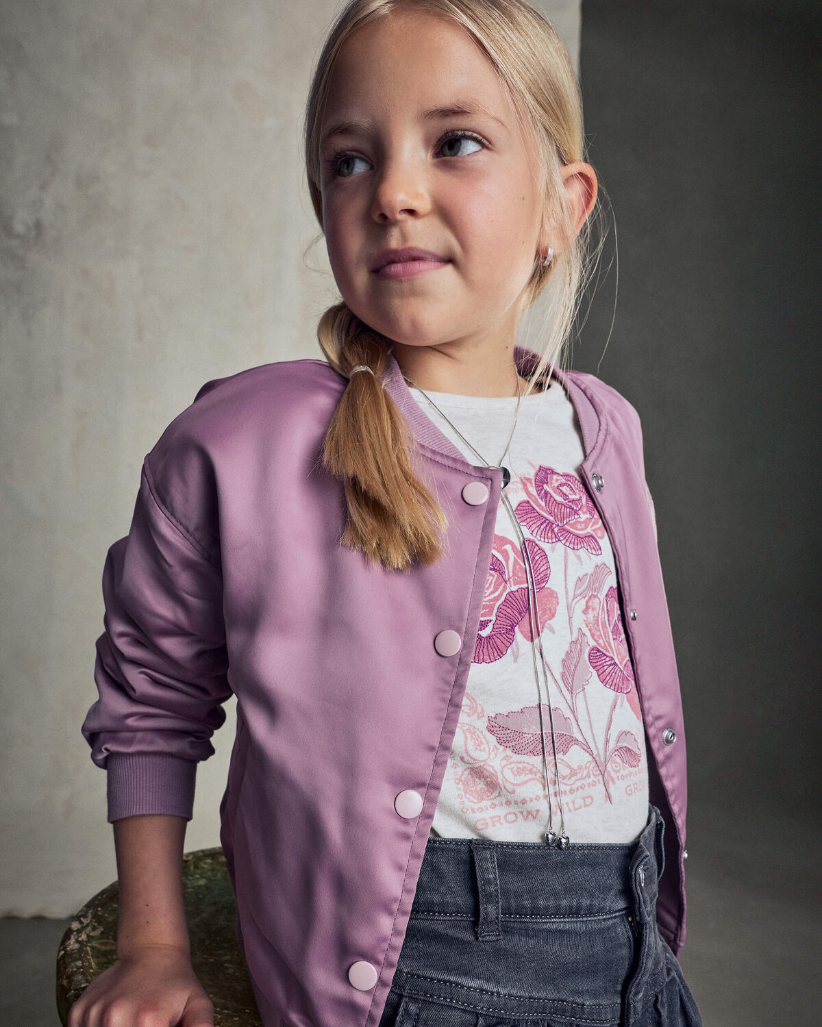 Girls 'Sundance Ranch' Horse Poplin Bomber Jacket - Purple - Image 2