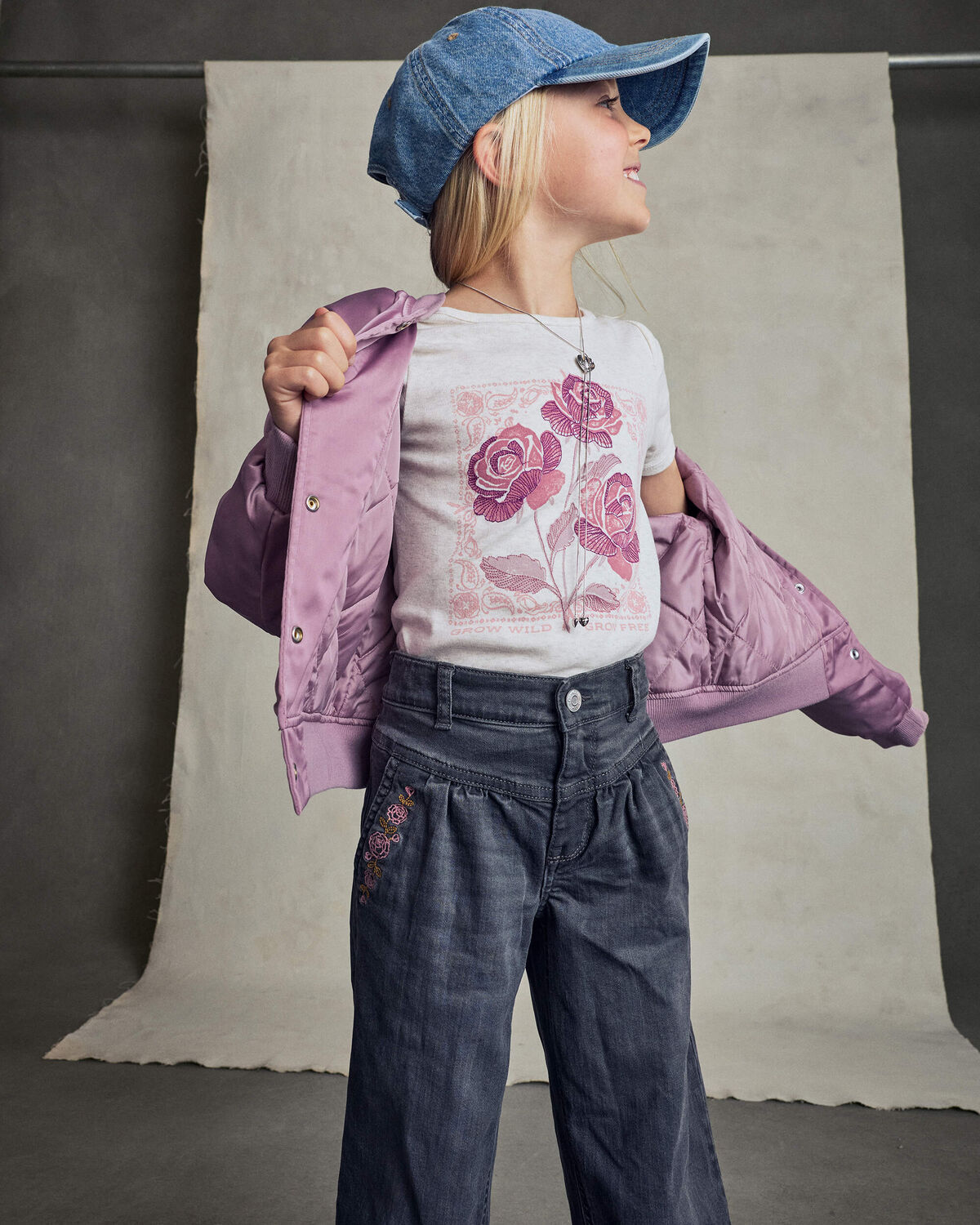 Girls 'Sundance Ranch' Horse Poplin Bomber Jacket - Purple - Image 5
