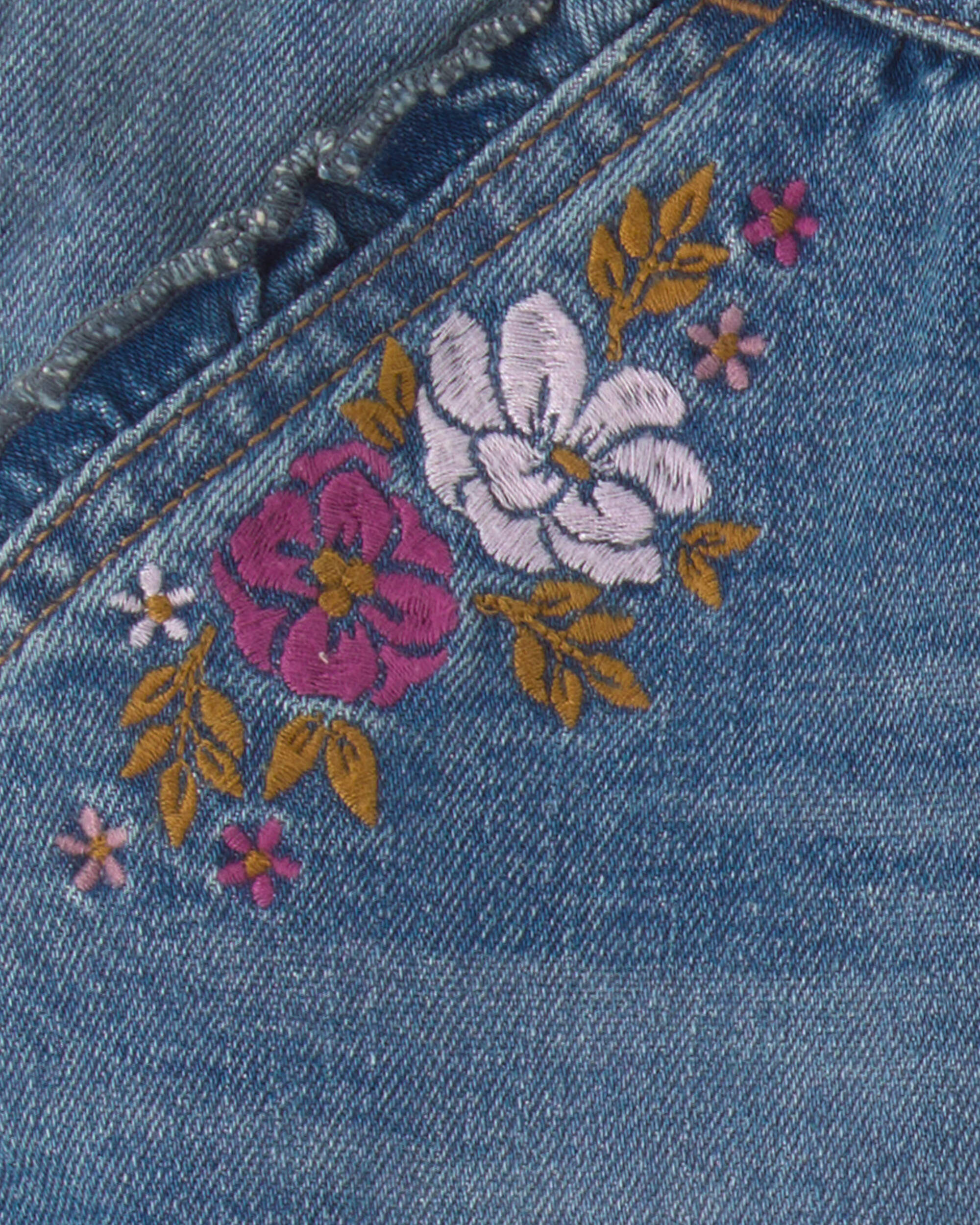 Girls Floral Denim Skirt - Light Wash - Image 4