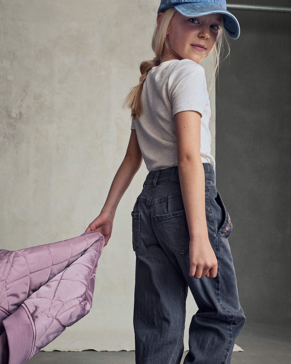 Girls Floral Denim Wide-Leg Pants - Dark Wash - Image 6