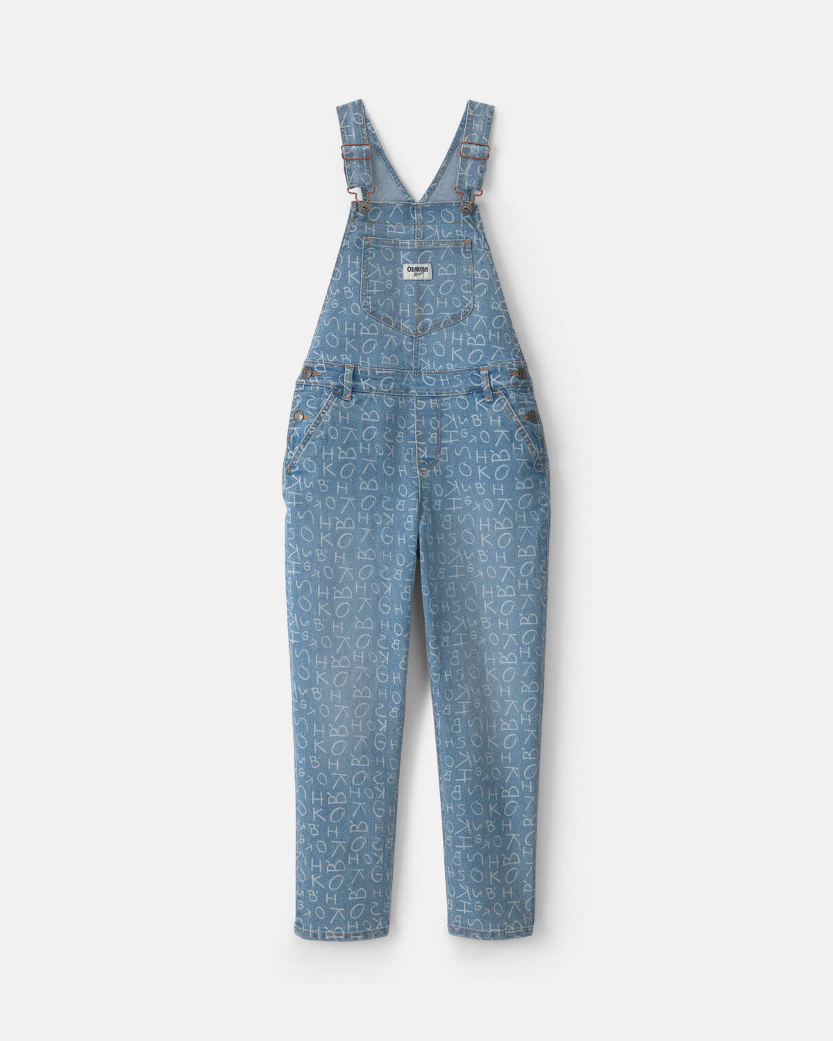 Girls Alphabet Denim Overalls - Light Wash