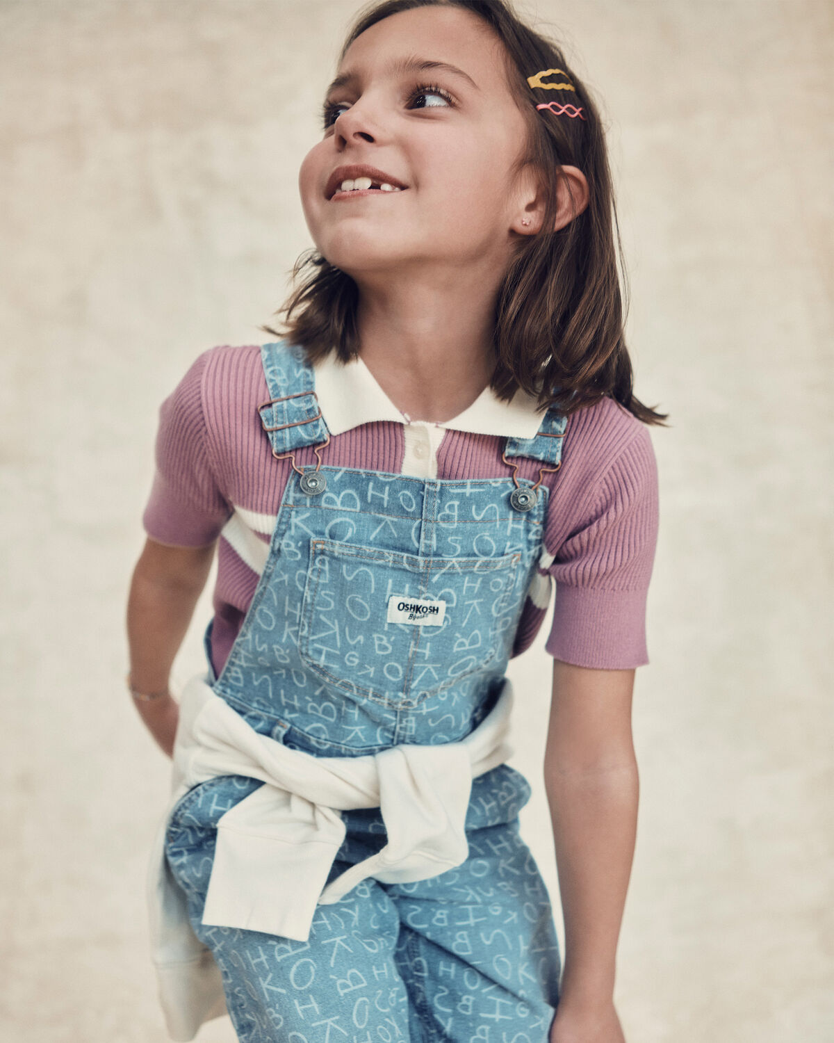Girls Alphabet Denim Overalls - Light Wash - Image 2