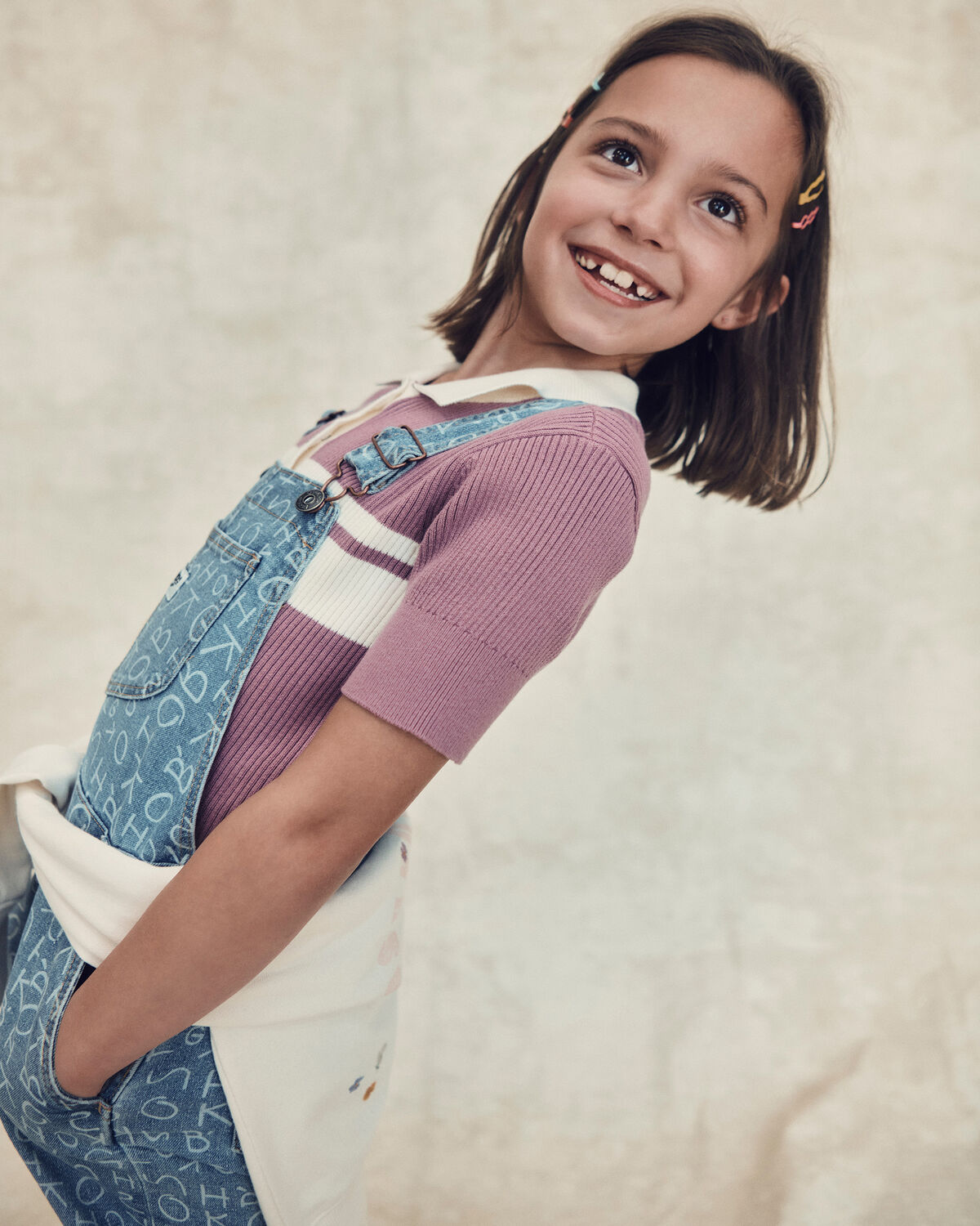 Girls Alphabet Denim Overalls - Light Wash - Image 3