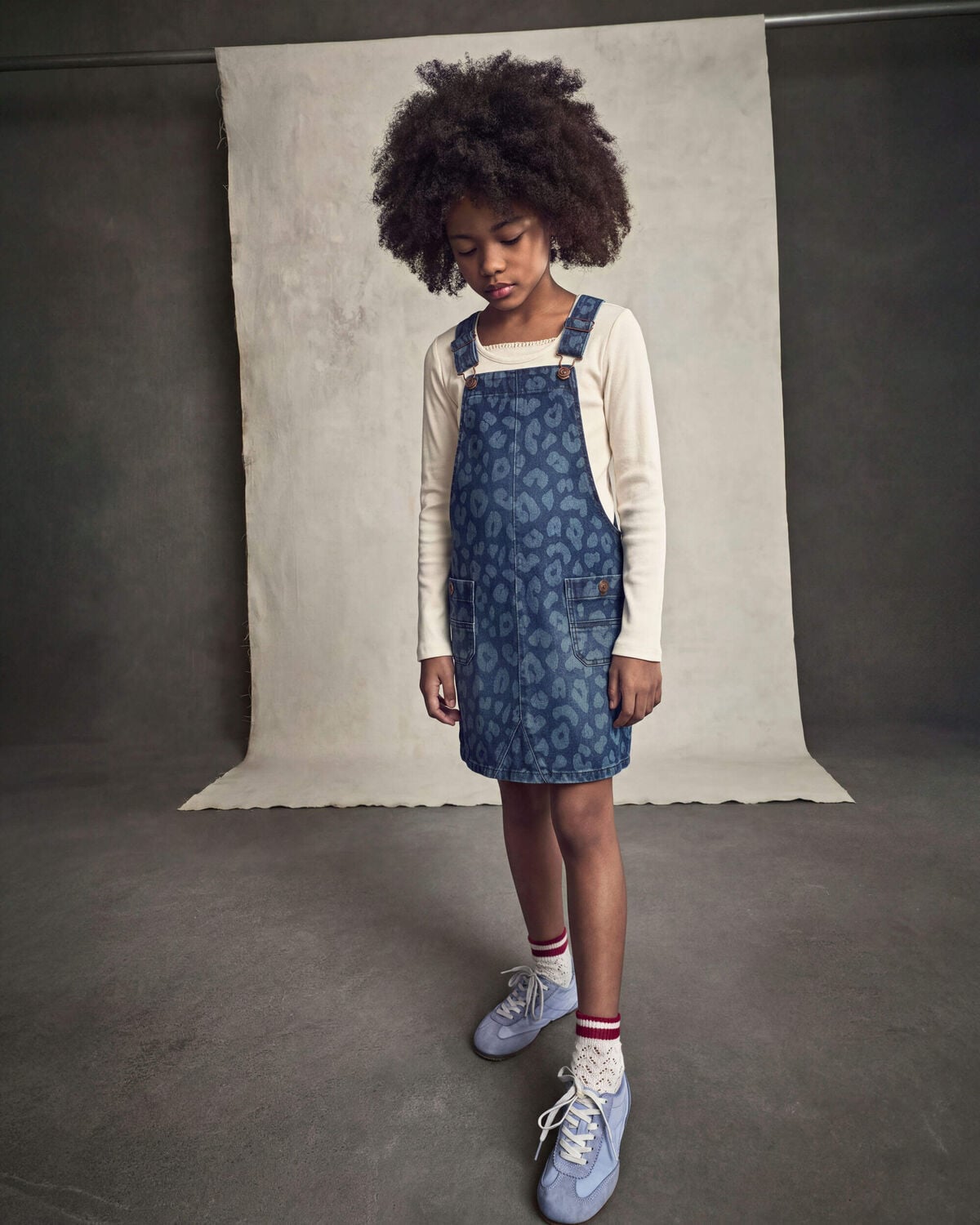 Girls Leopard Denim Skirtall - Dark Wash - Image 4