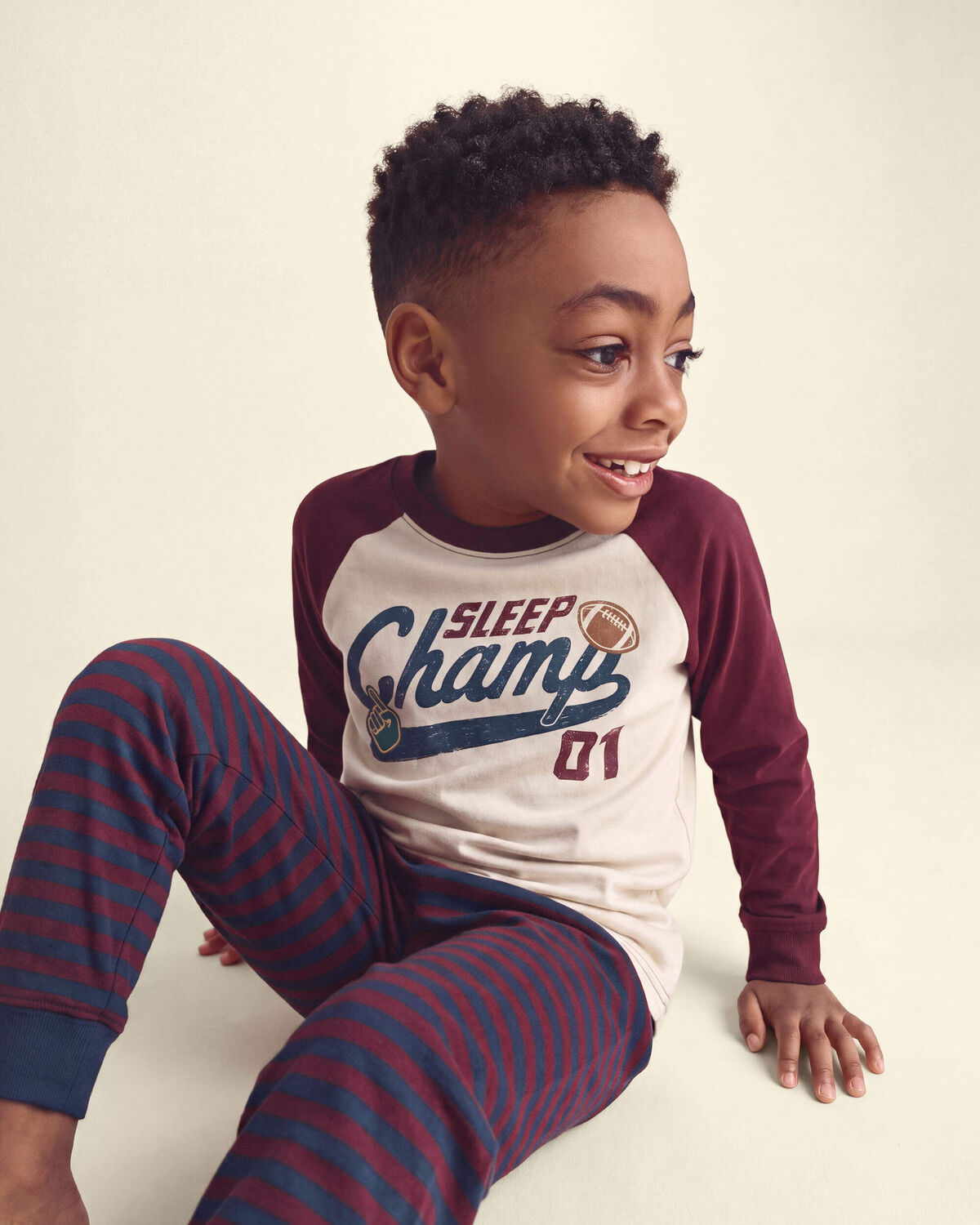 Boys 4-Piece 'Sleep Champs 01' 100% Cotton Snug Fit Pajama Set - Burgundy/Cream - Image 5