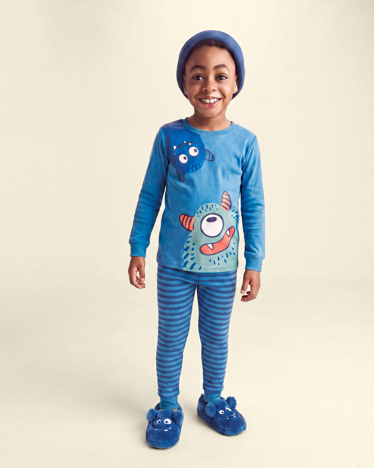 Boys 4-Piece Monster 100% Cotton Snug Fit Pajama Set - Blue - Image 5