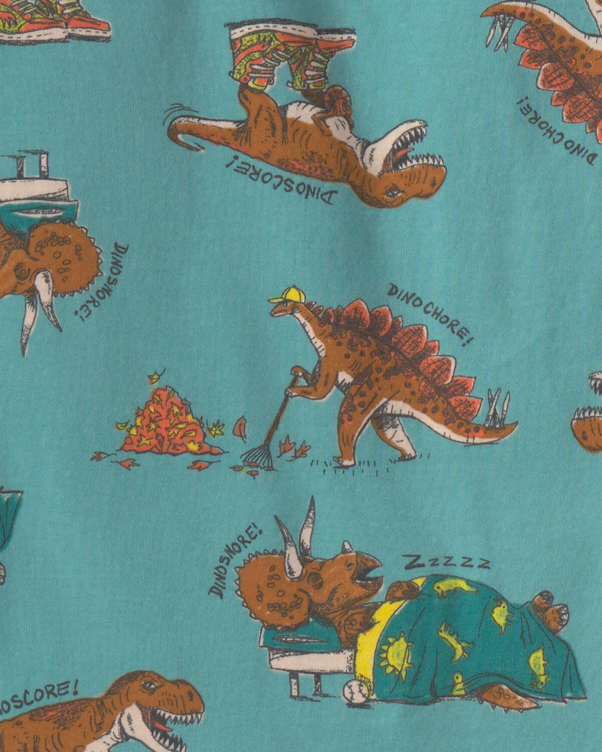 Boys 4-Piece Dinosaur 100% Cotton Snug Fit Pajama Set - Green - Image 4