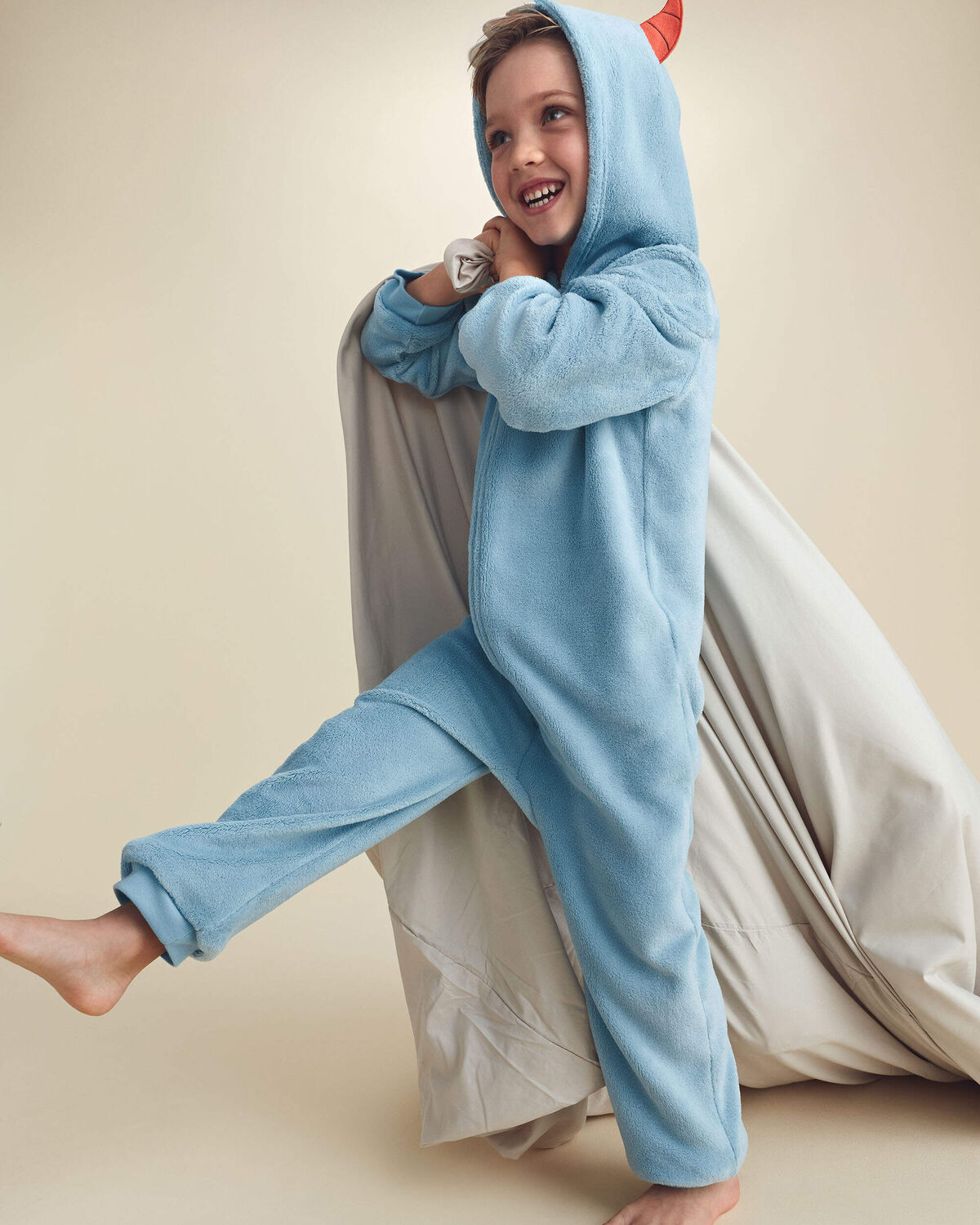 Boys 1-Piece Monster Halloween Fleece Pajama Costume - Blue - Image 2