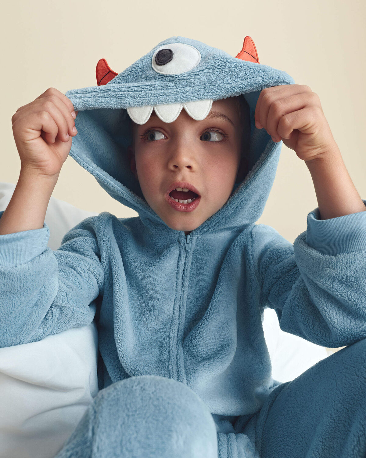 Boys 1-Piece Monster Halloween Fleece Pajama Costume - Blue - Image 4