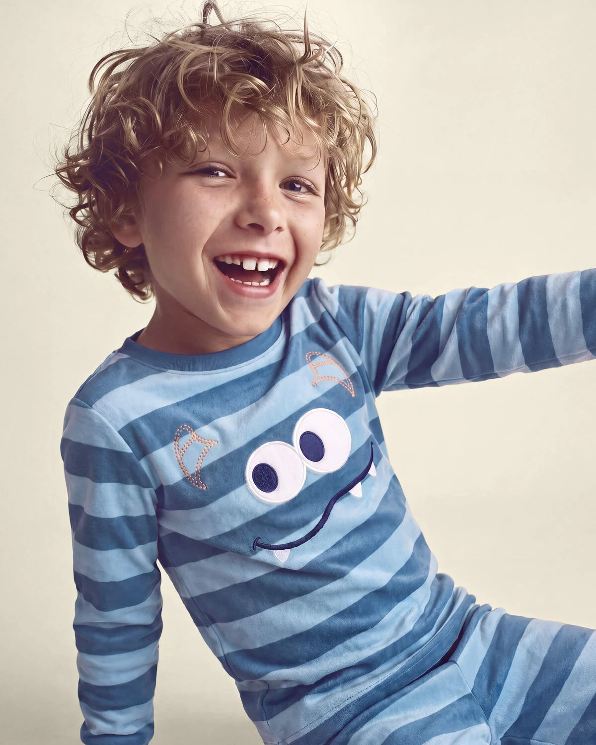 Boys 2-Piece Monster Striped DreamPlush Snug Fit Pajama Set - Blue - Image 3