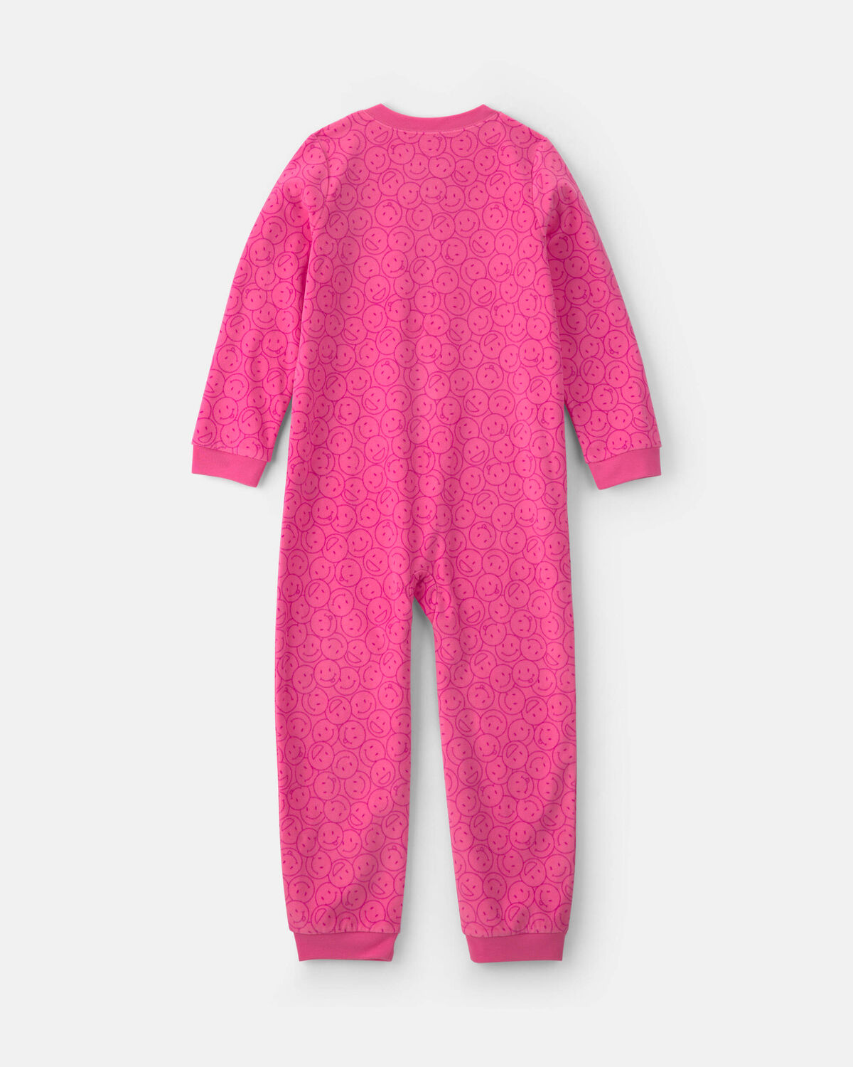 Girls 1-Piece Smiley Faces Fleece Loose Fit Pajama - Pink - Image 2