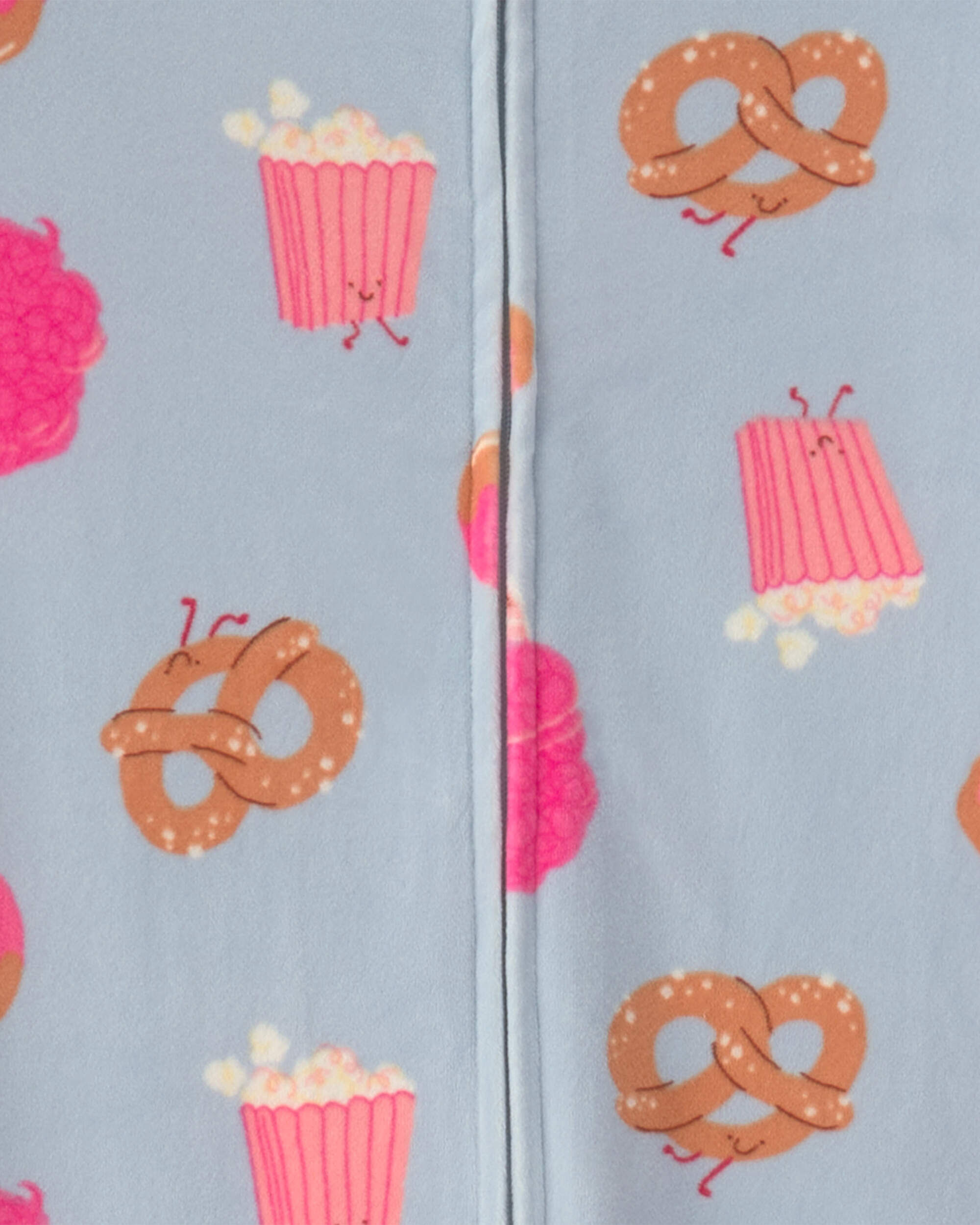 Girls 1-Piece Smiley Faces Fleece Loose Fit Footed Pajama - Pink - Image 5