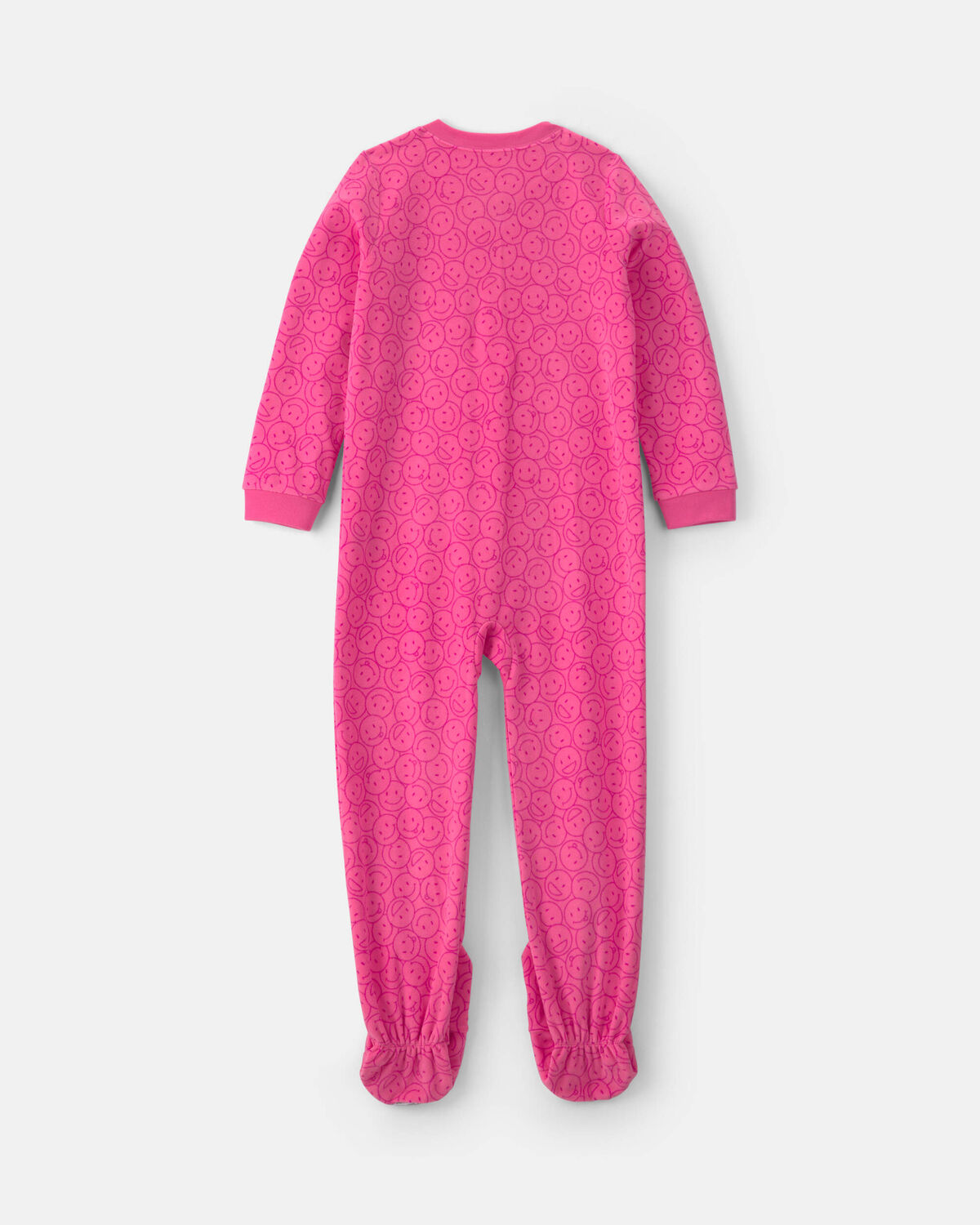Girls 1-Piece Smiley Faces Fleece Loose Fit Footed Pajama - Pink - Image 2