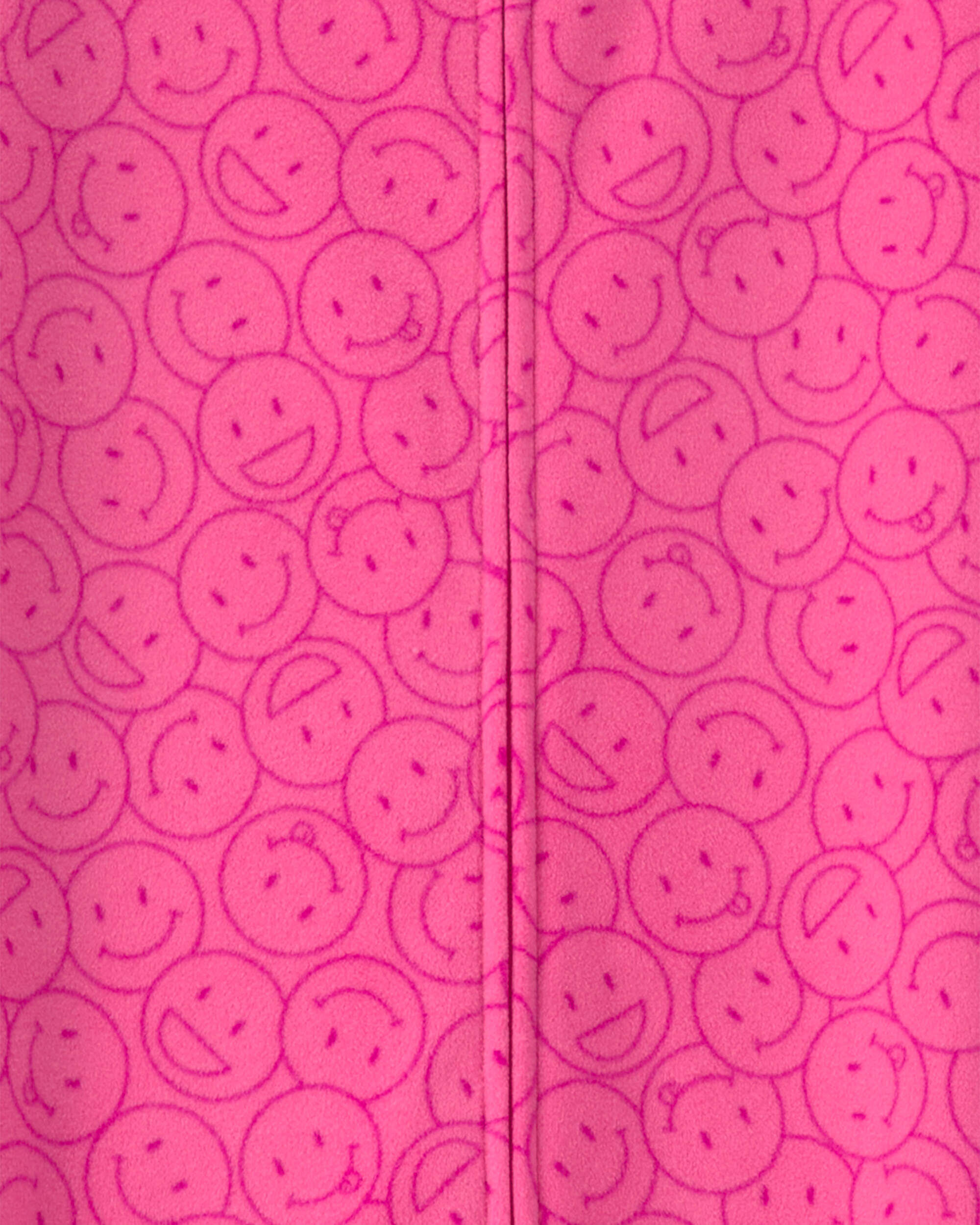 Girls 1-Piece Smiley Faces Fleece Loose Fit Footed Pajama - Pink - Image 4