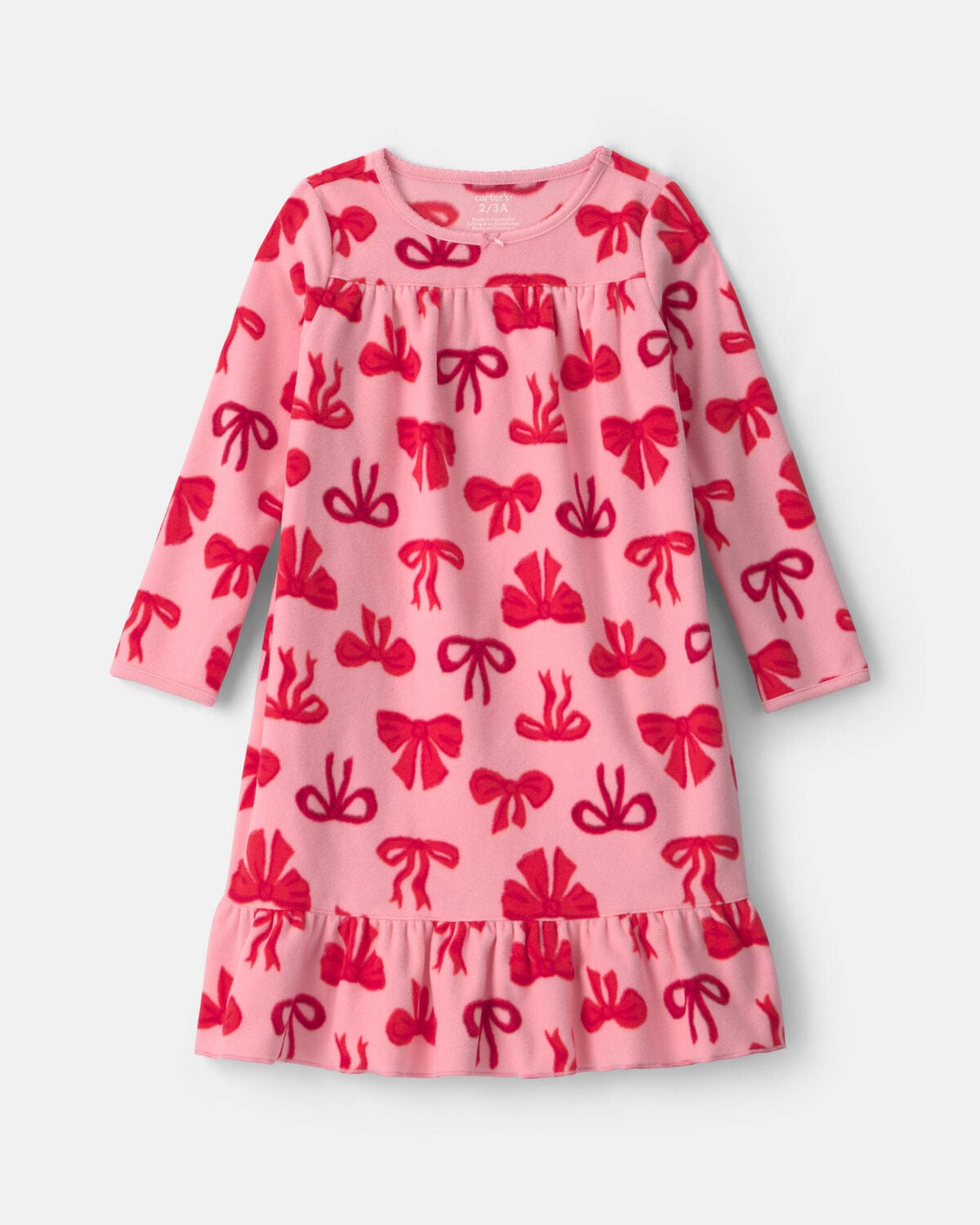 Girls Bows Fleece Loose Fit Night Gown - Pink